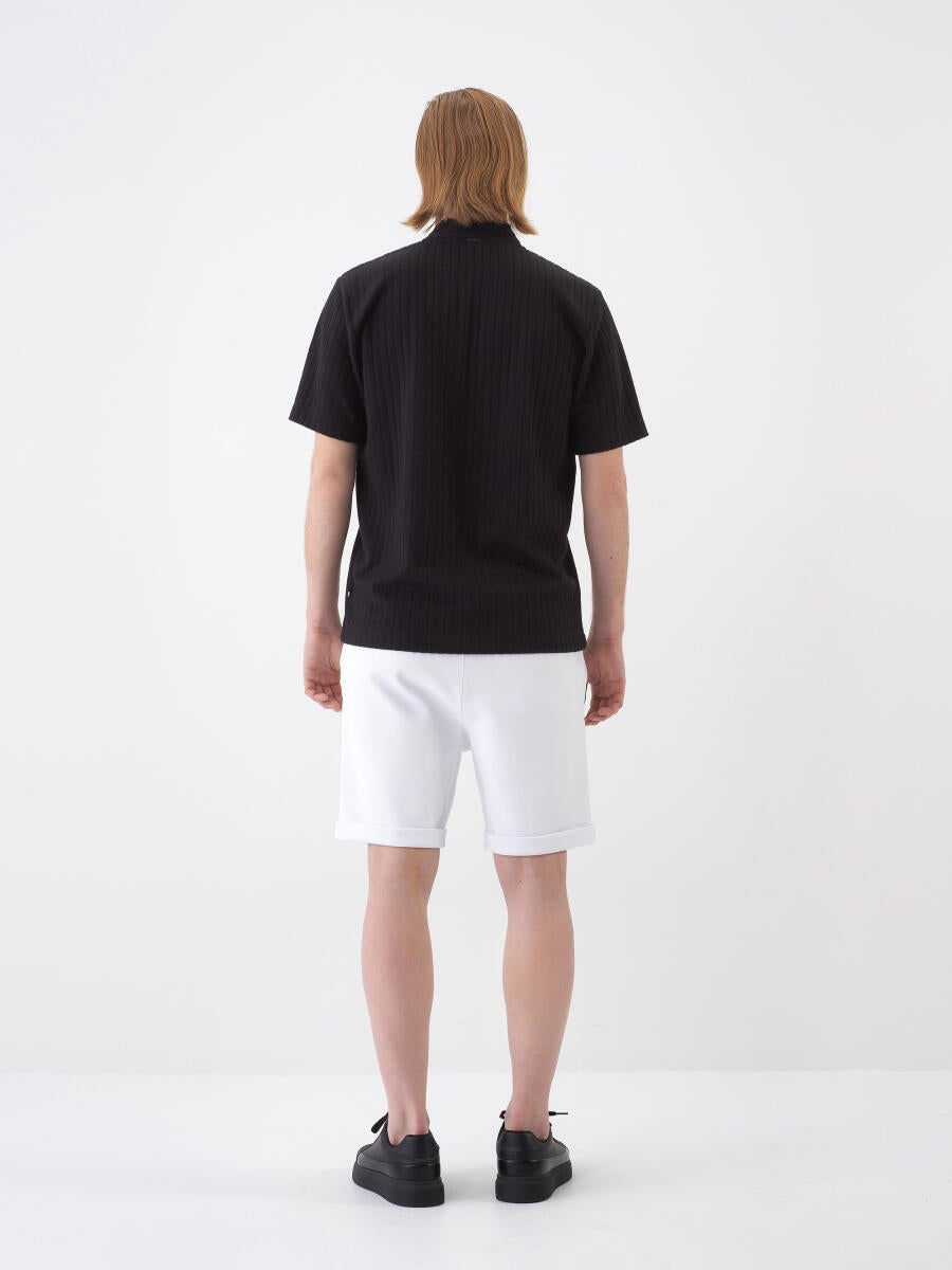 Xint Black Regular Fit Cotton Polo With Wing Collar