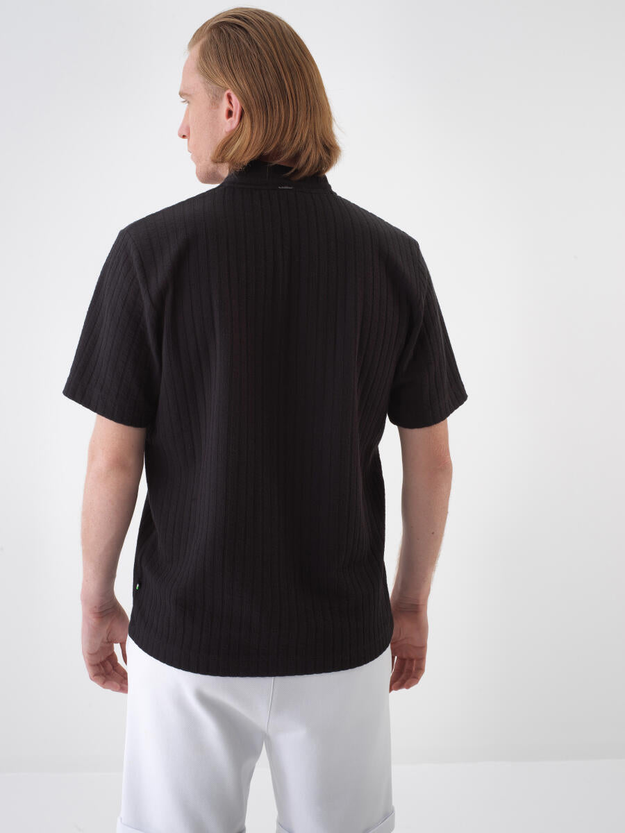 Xint Black Regular Fit Cotton Polo With Wing Collar