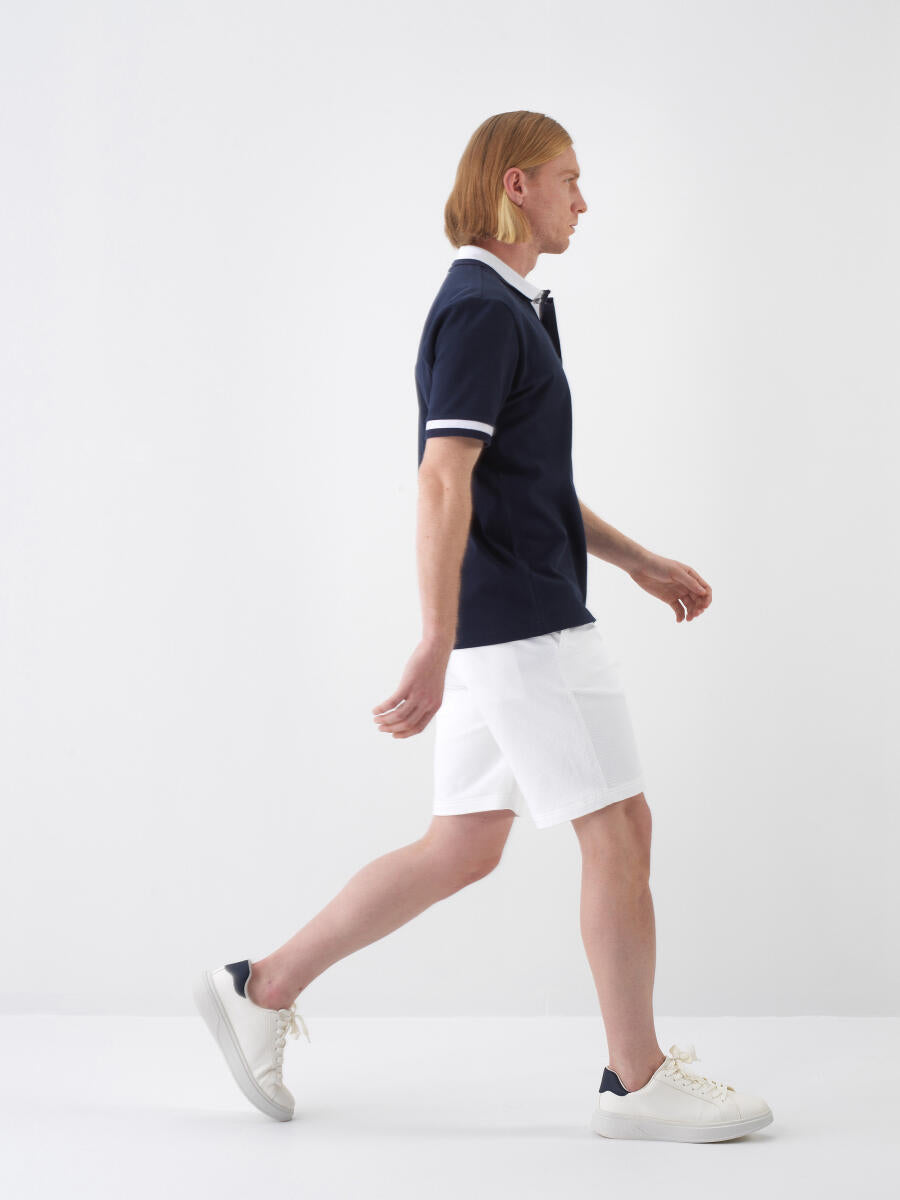 Xint Navy Cotton Polo With Short Sleeved