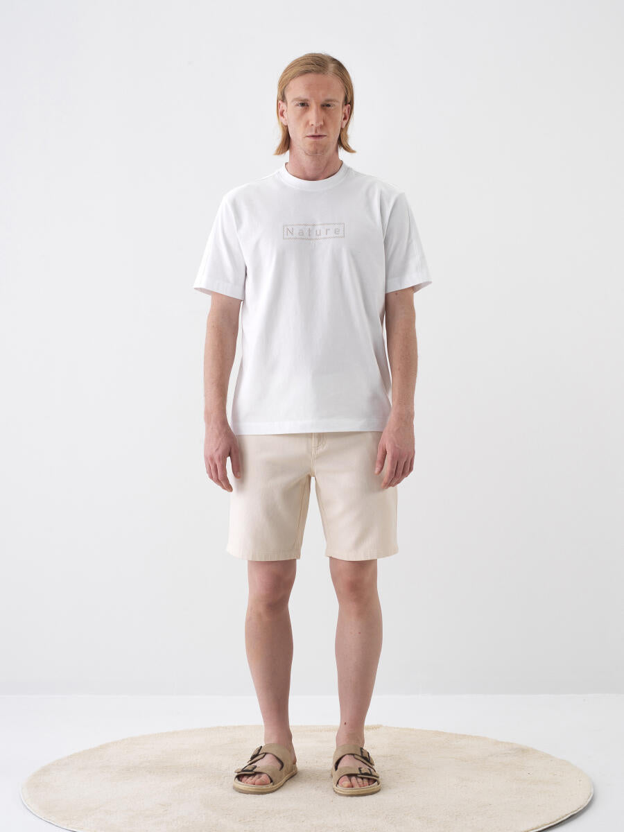 Xint White Regular Fit Cotton T-Shirt With "Nature" Front Design