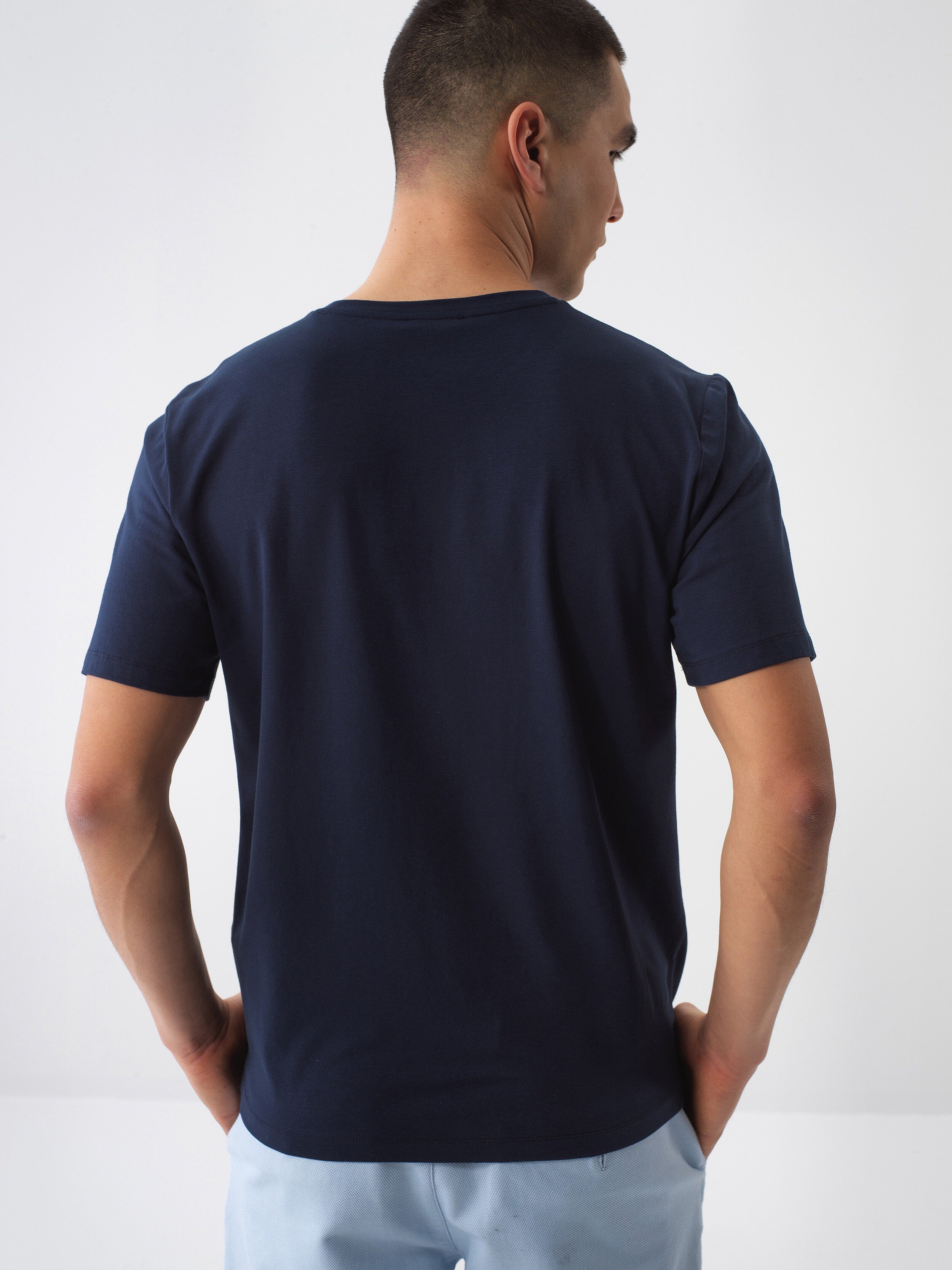 Xint Navy Cotton Slim Fit T-Shirt