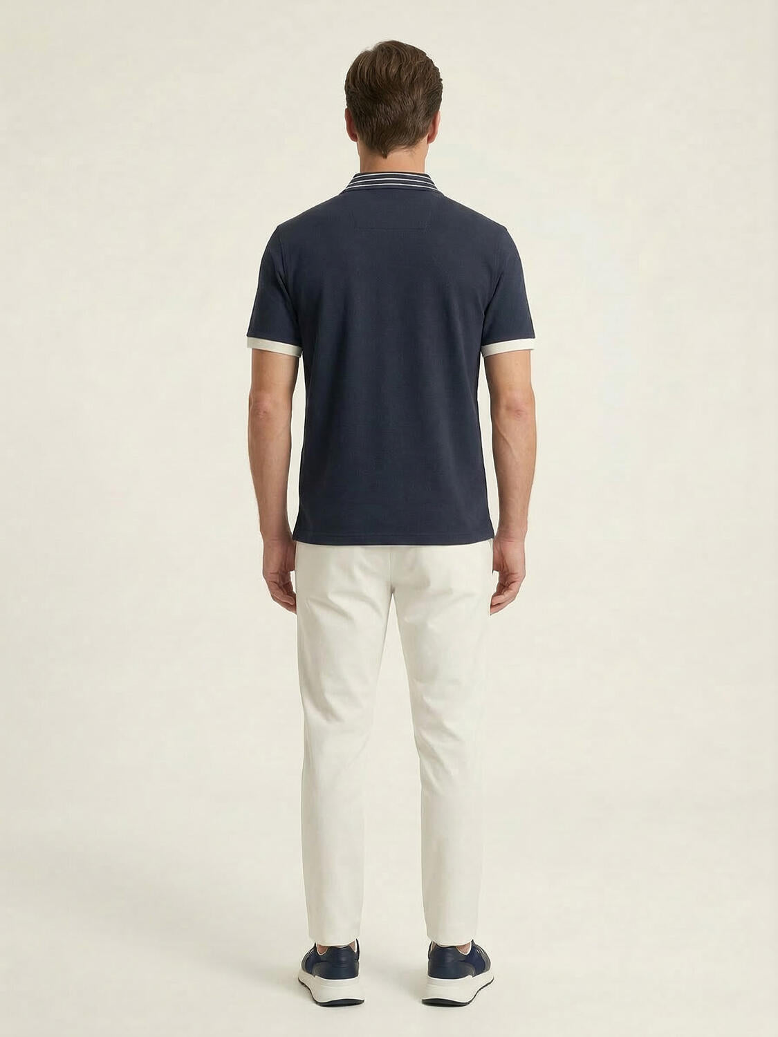 Xint Navy Cotton Textured Regular Fit Polo