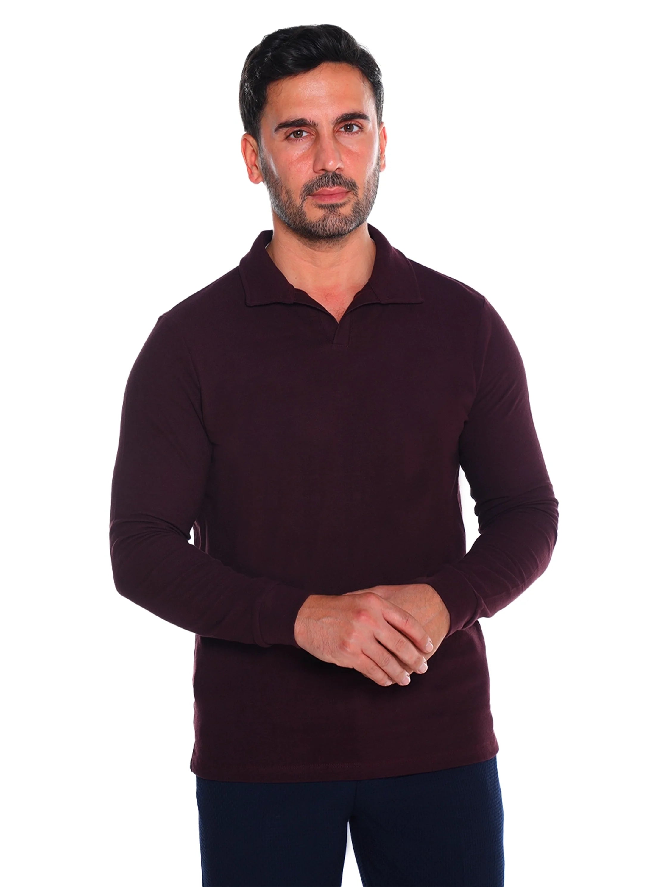 Bordo Casual Pullover With Polo Collar