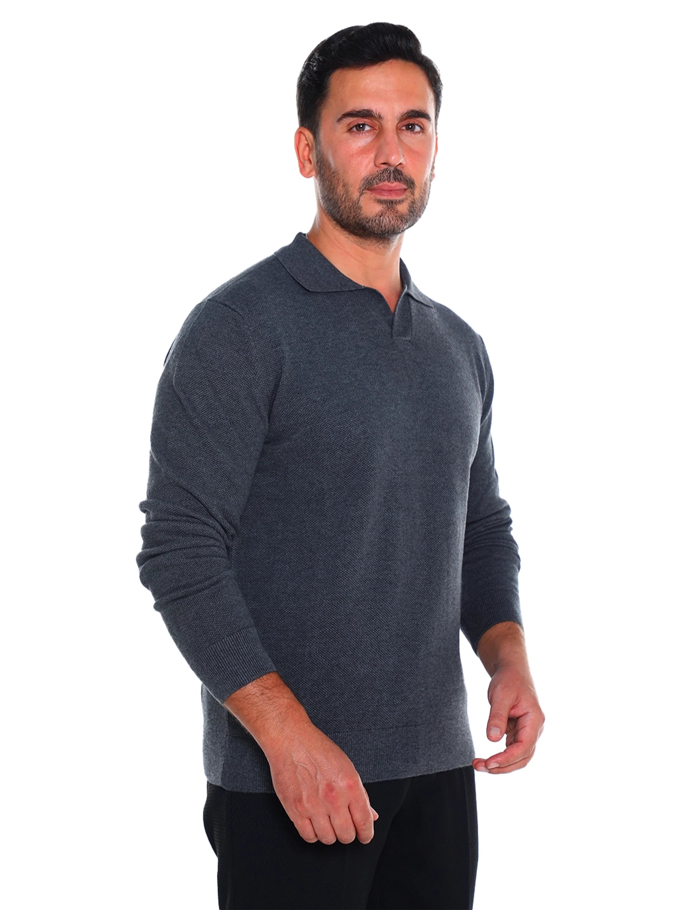 Simple Grey Pullover With Polo Collar