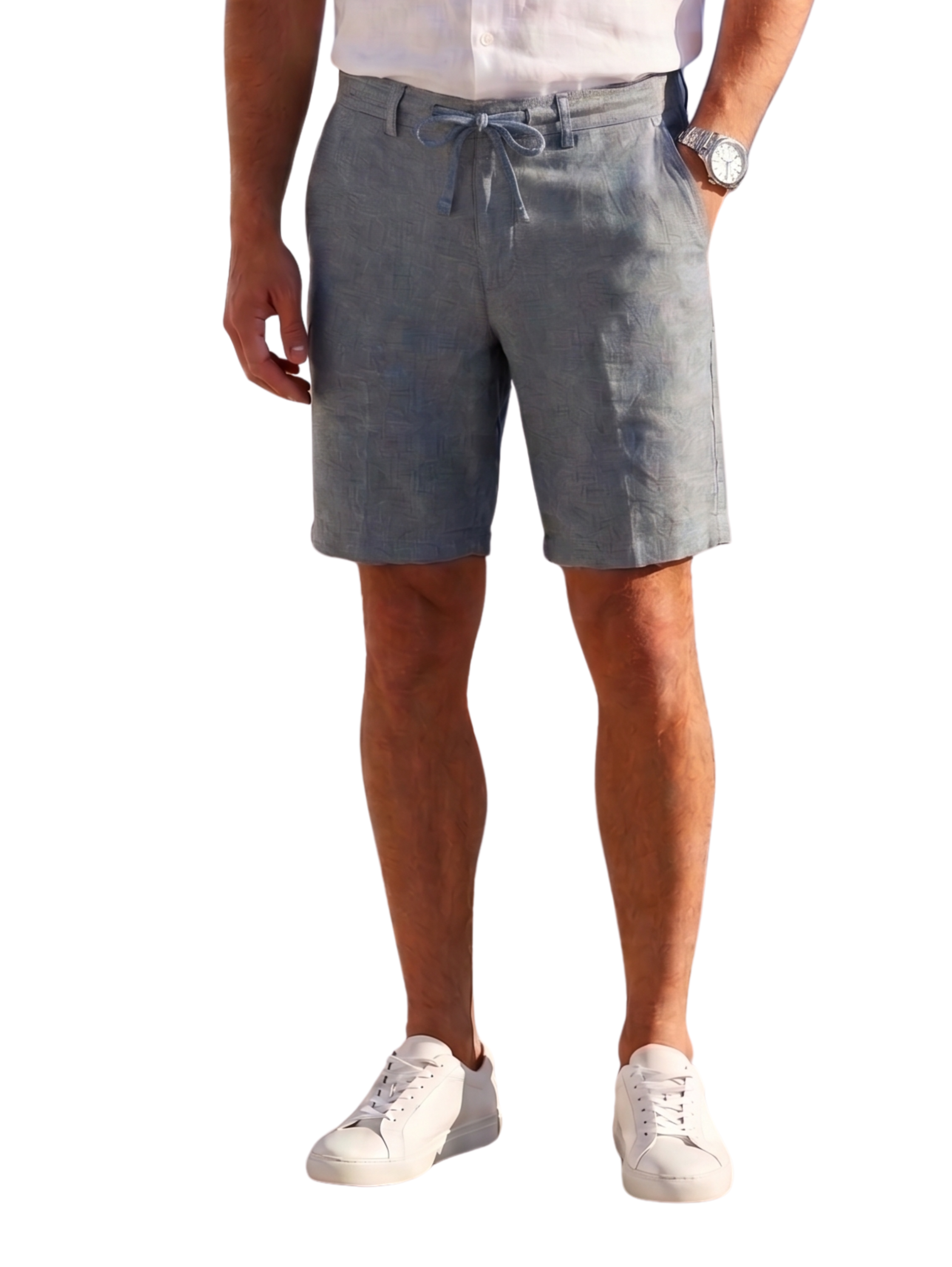 Grey Linen Drawstring Shorts