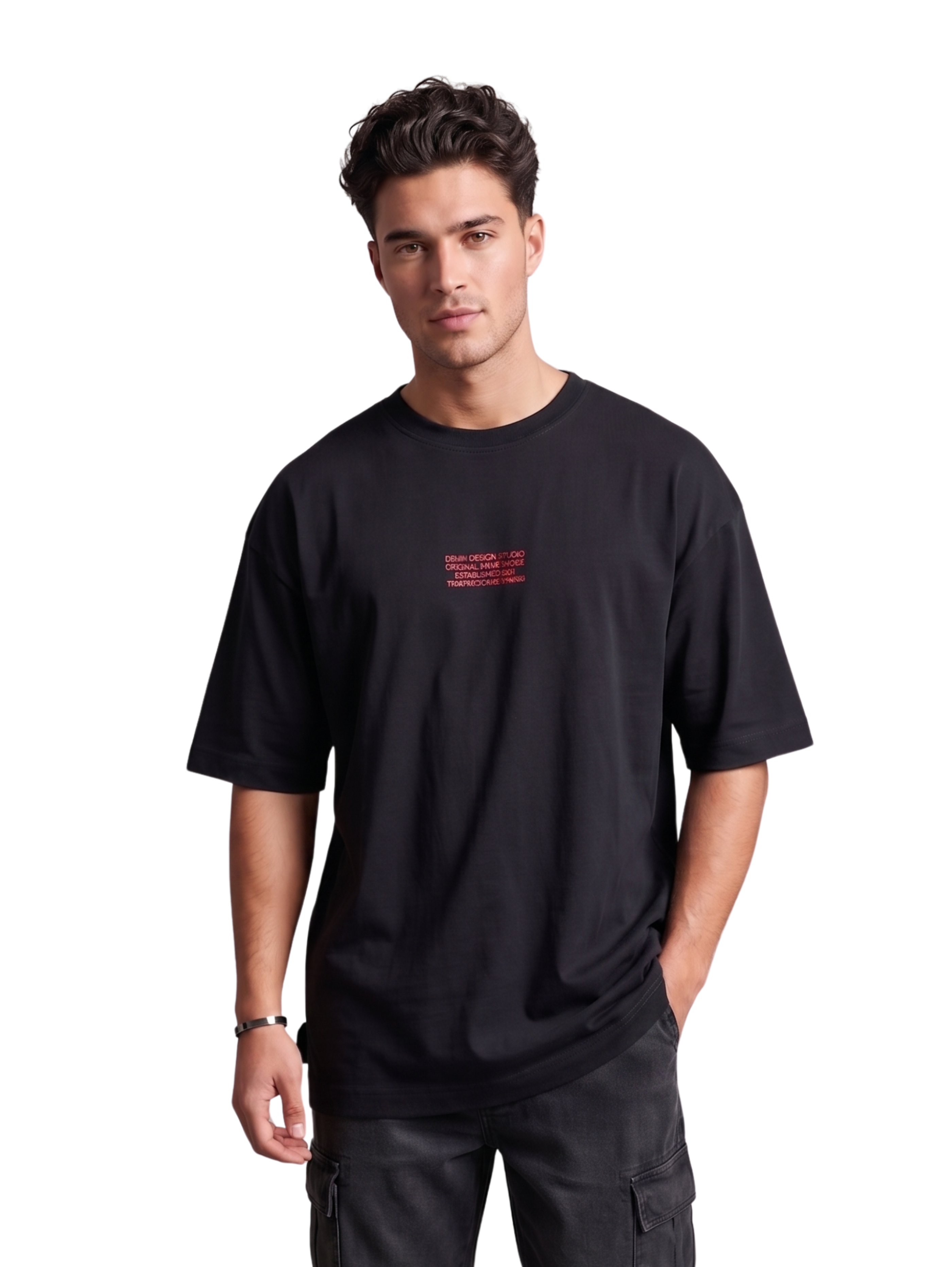 Oversized Black Short Sleeved With Back Design T-Shirt