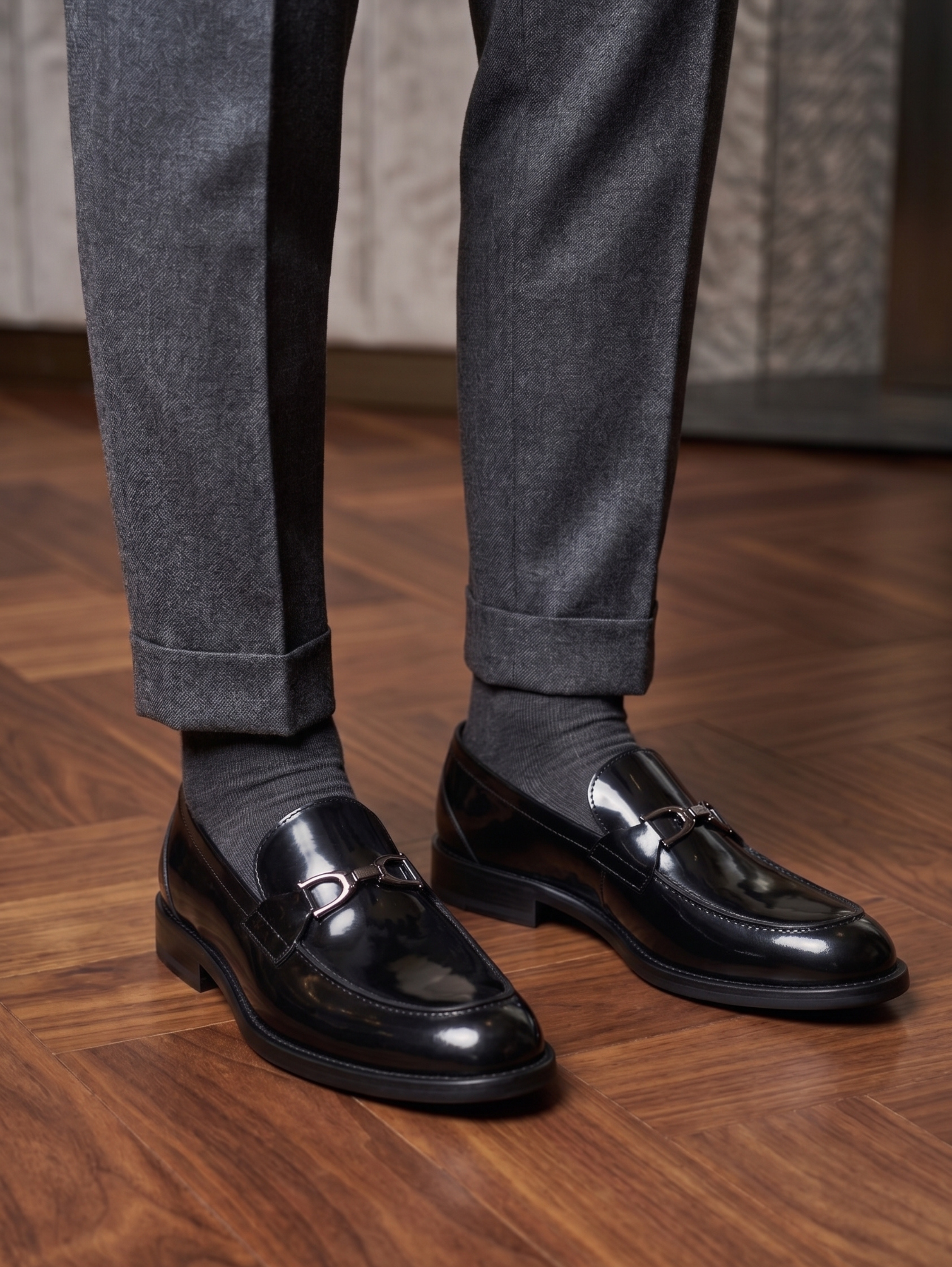 Elegant Black Glossy Leather Loafer