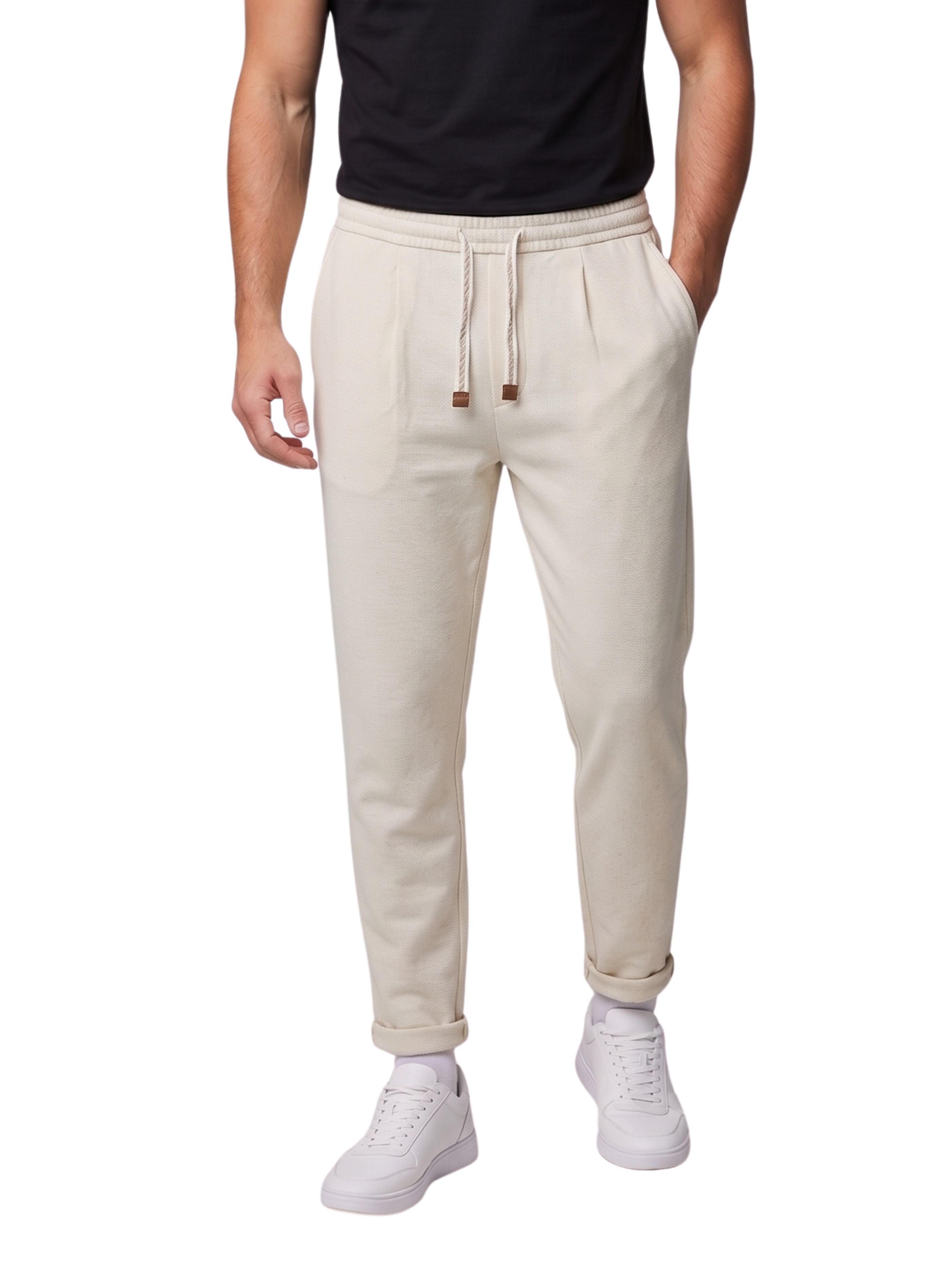 Xint Beige Linen High Waist Regular Fit Jogging