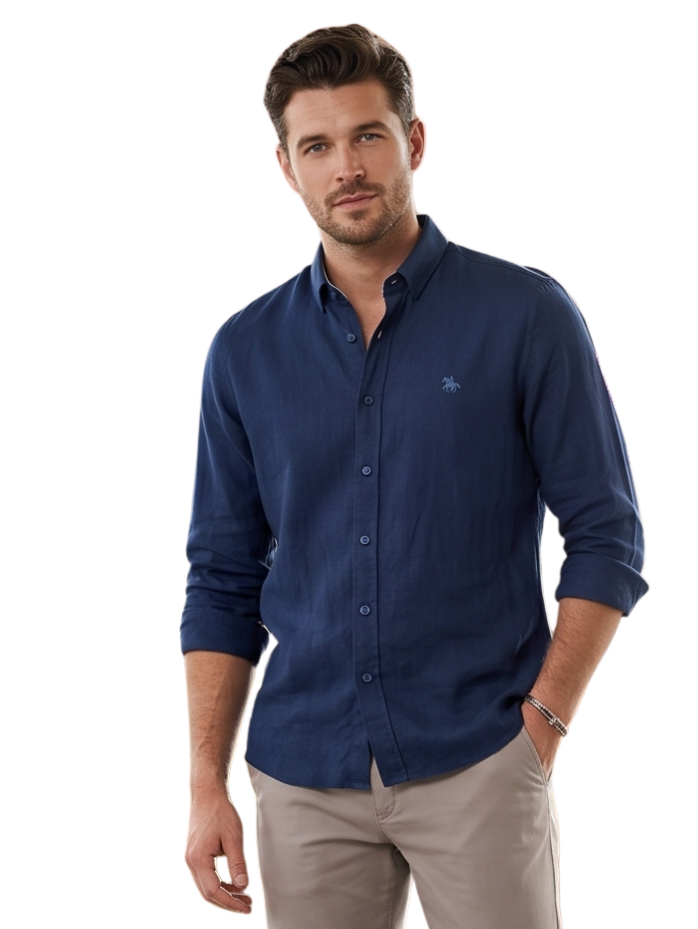 Navy Long Sleeved Linen Shirt