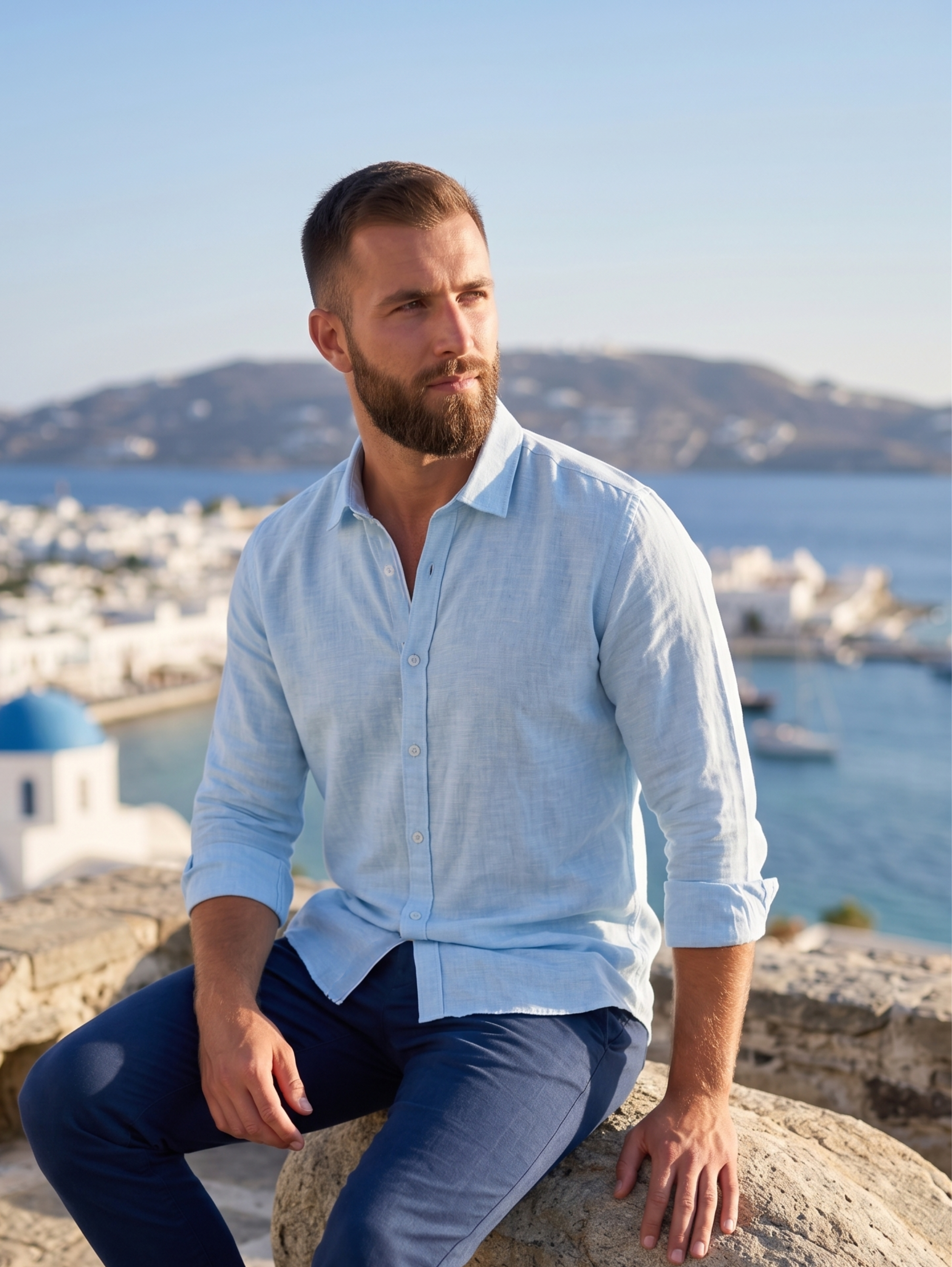 Sky Blue Long Sleeved Linen Shirt
