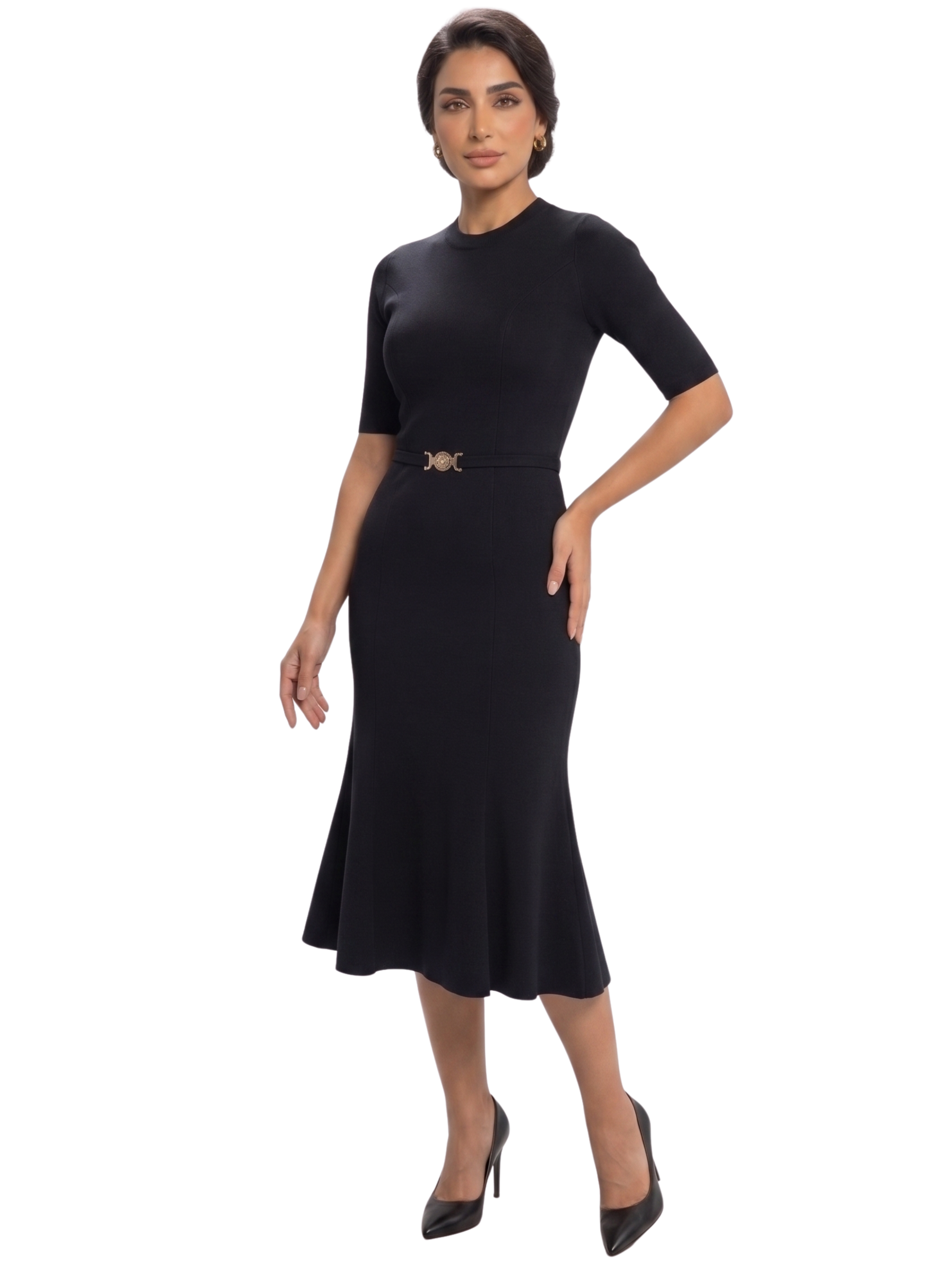Black Short Sleeved Cotton Dress