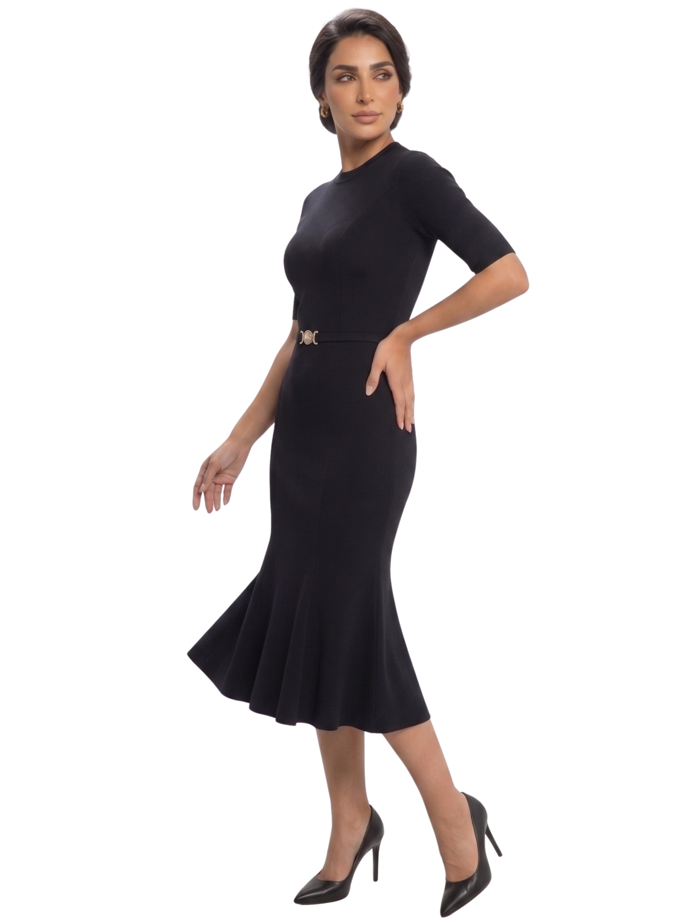 Black Short Sleeved Cotton Dress