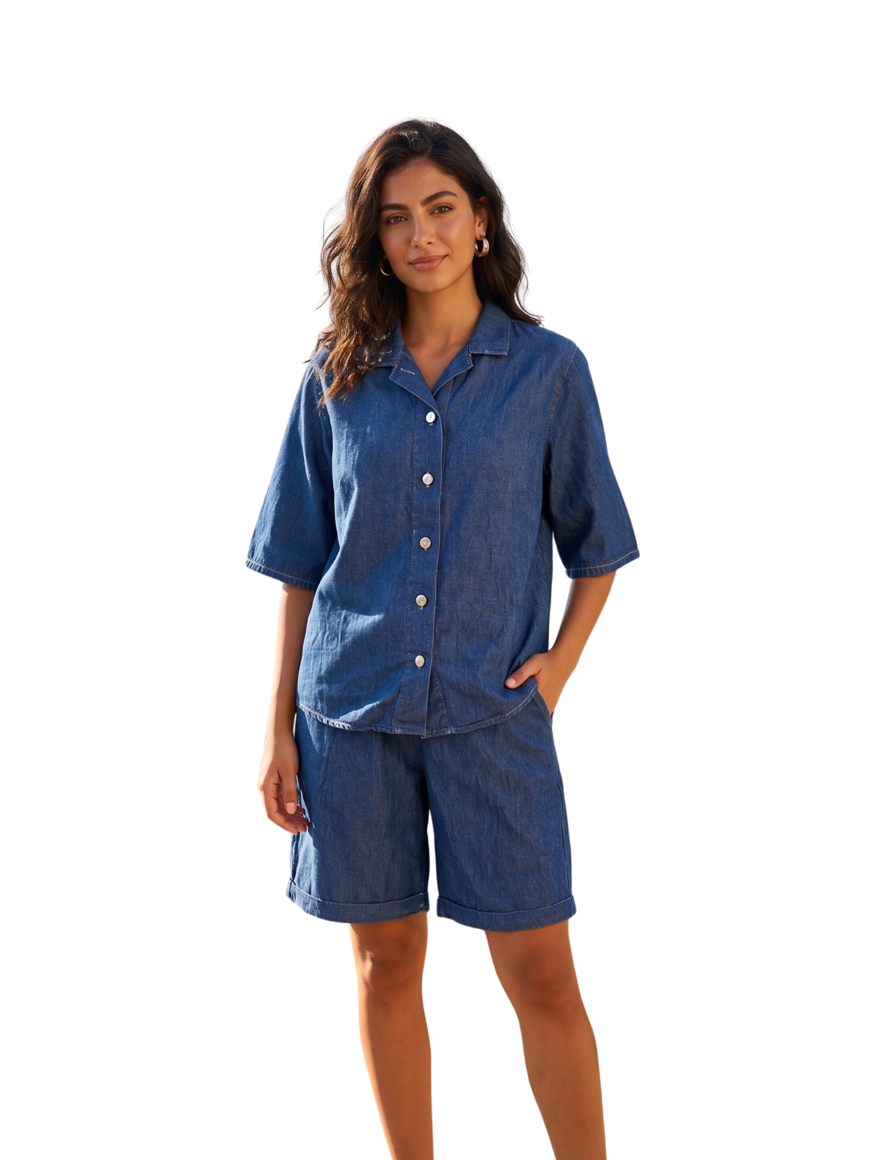Denim Short Sleeved Shorts Set
