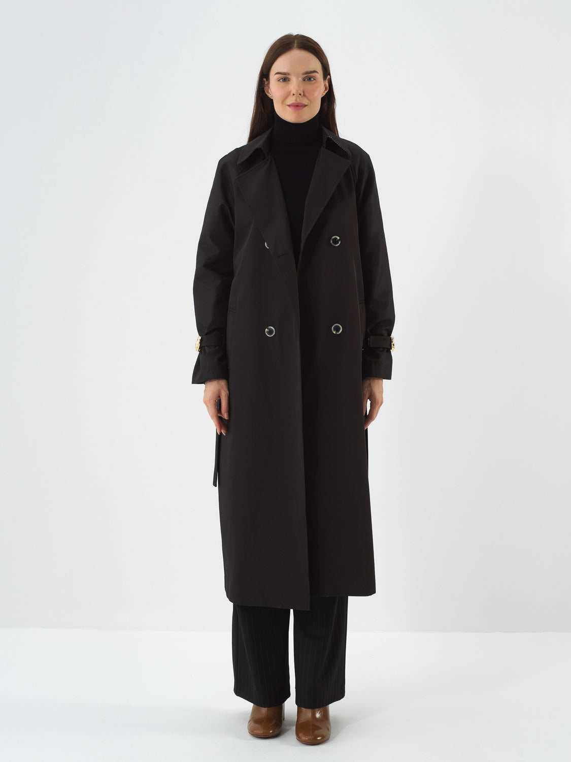 Xint Black Regular Fit Trench Coat That Protects its From