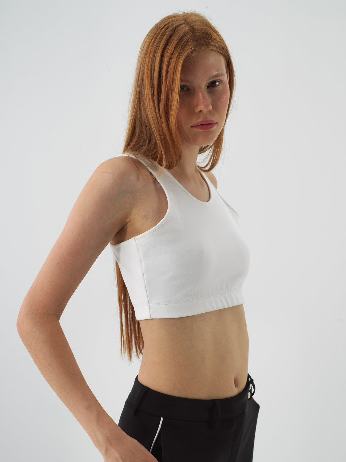 Xint Offwhite Cotton Textured Regular Fit Crop Top