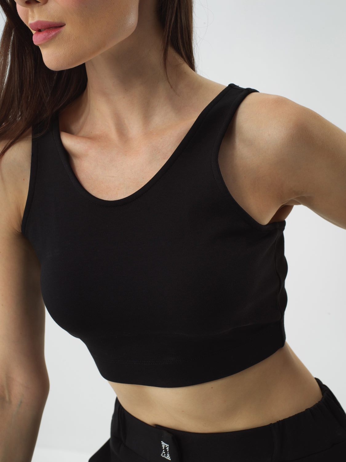 Xint Black Cotton Textured Regular Fit Crop Top