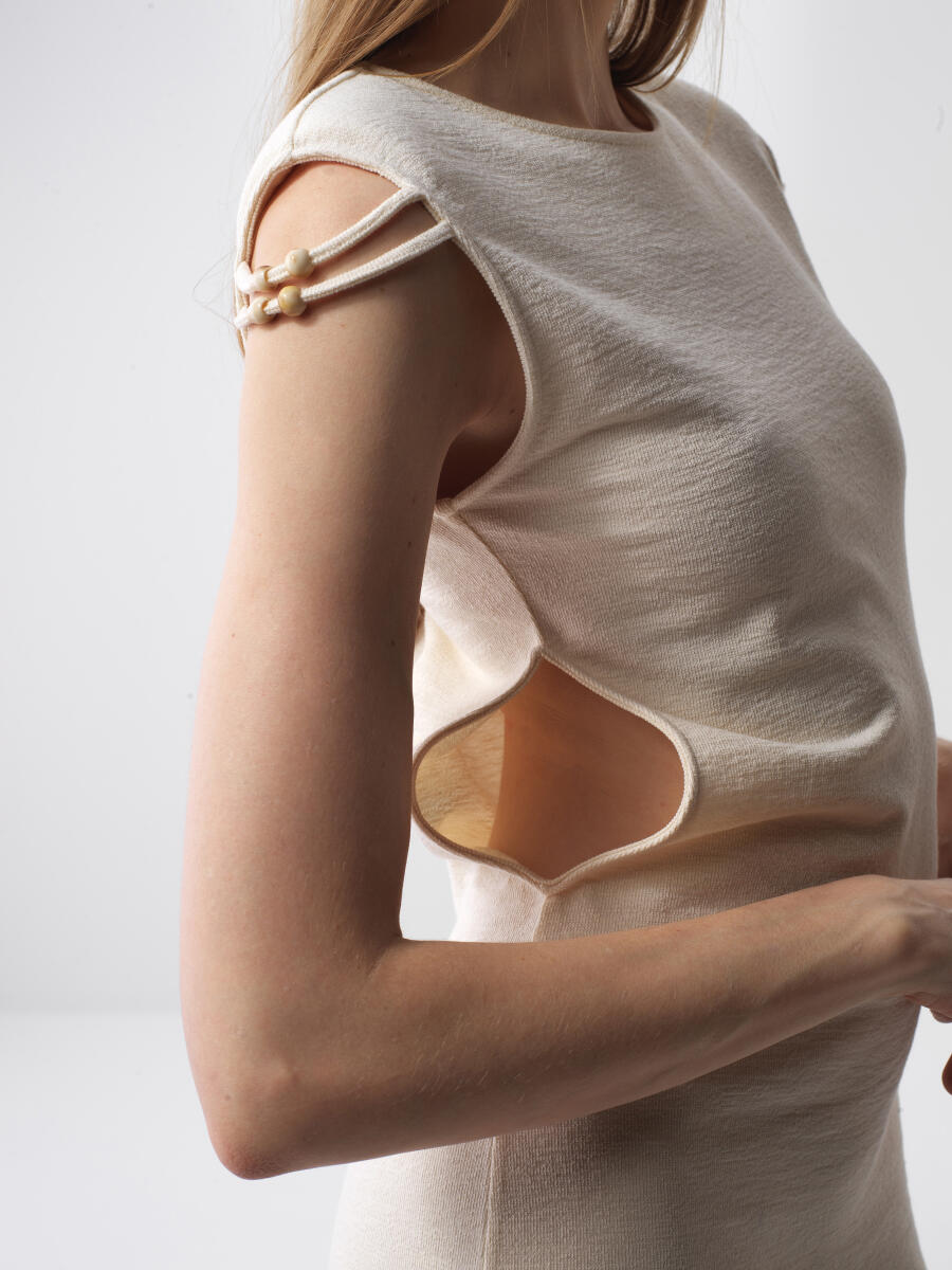 Xint Beige Dress With Two Horizontal Strap Details