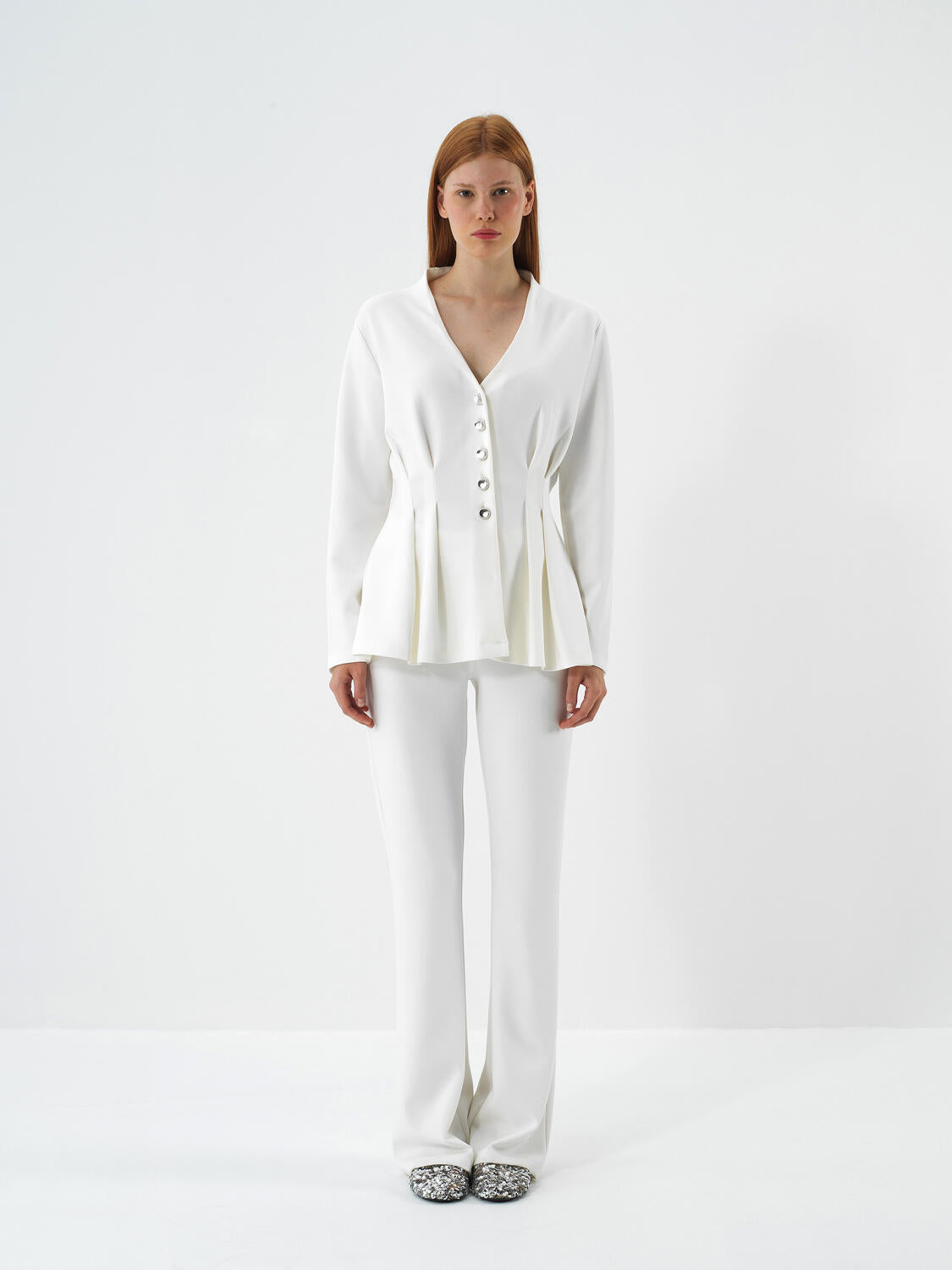 Xint Offwhite Modal Textured Regular Fit Jacket