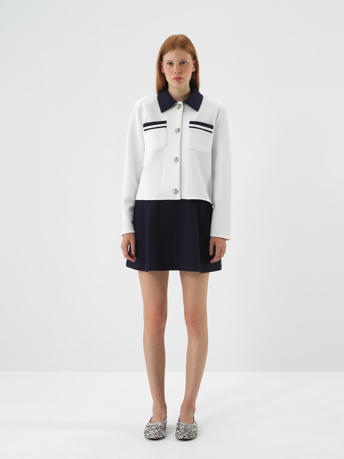 Xint White Modern Plaid Regular Fit Jacket