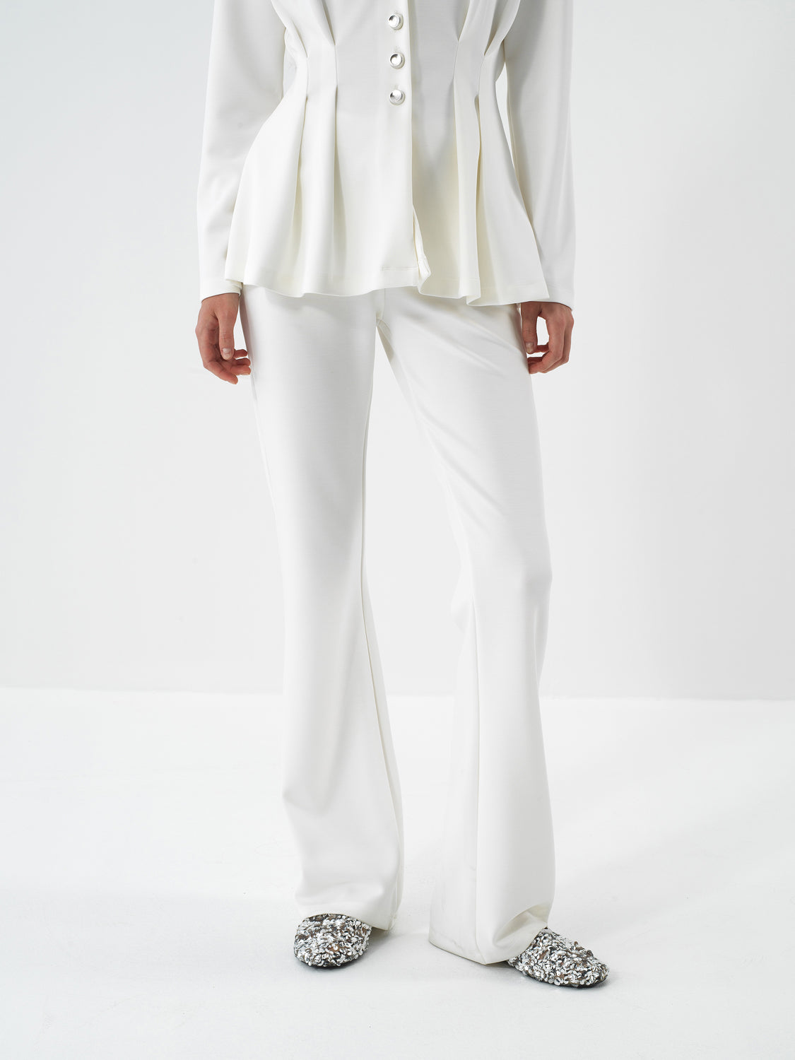 Xint Offwhite Modal Textured Regular Fit Pant