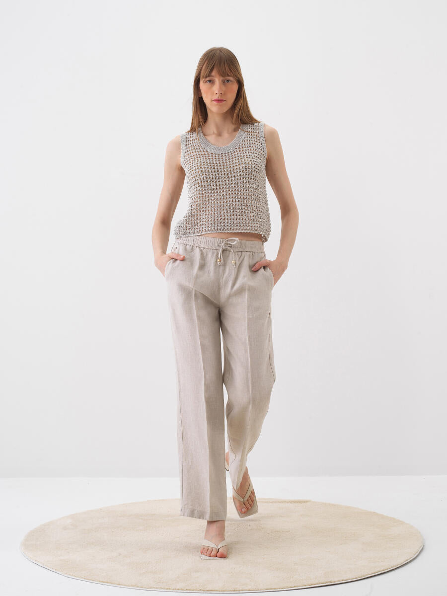 Xint Oversized Beige Linen Pant