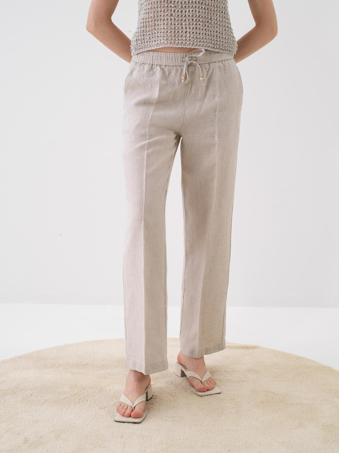 Xint Oversized Beige Linen Pant