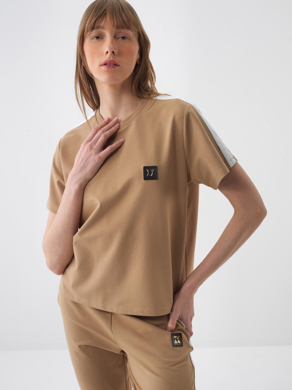 Xint Camel Regular Fit Cotton T-Shirt With Logo