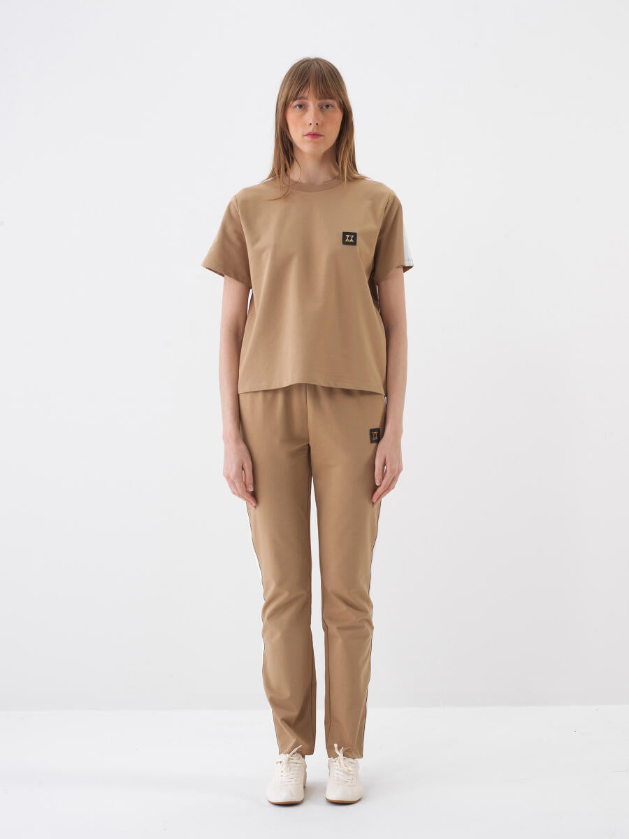 Xint Camel Regular Fit Cotton T-Shirt With Logo