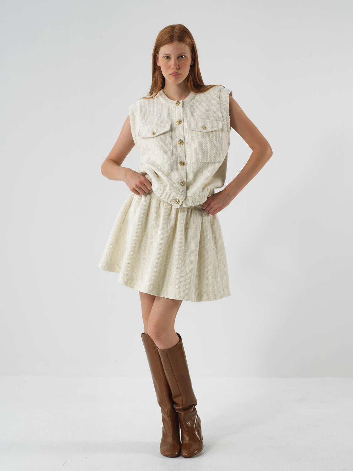 Xint Offwhite Glittery Lurex Detailed Oversize Skirt