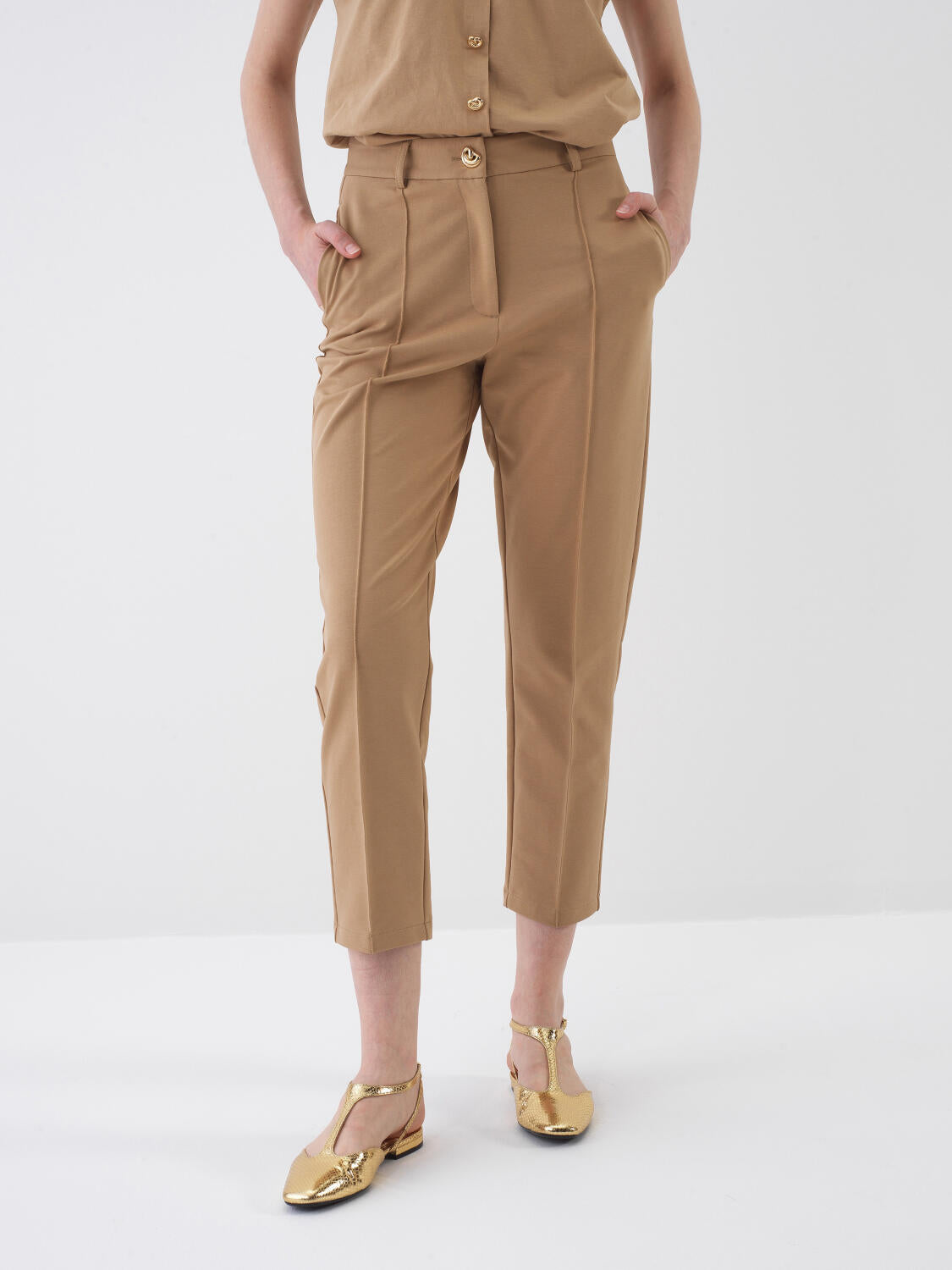 Xint Camel Regular Fit Cotton Pant