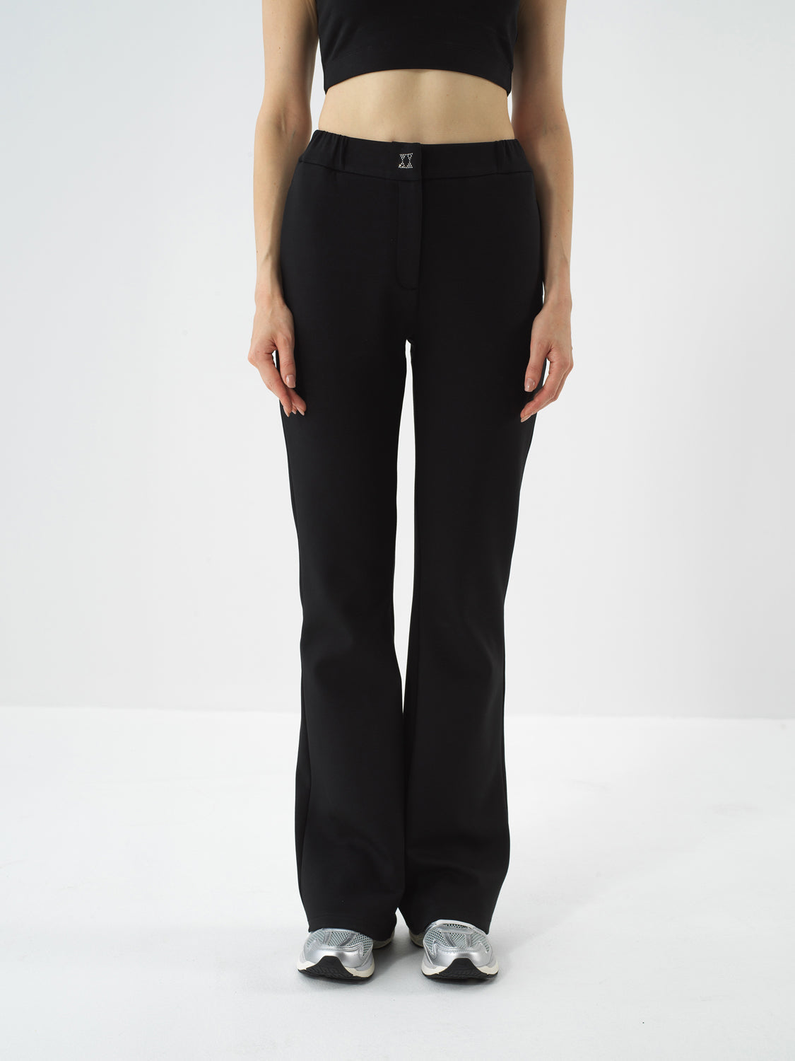 Xint Black Cotton Textured Regular Fit Pant