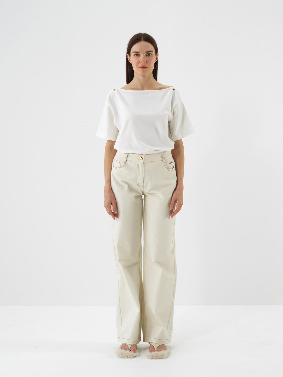 Xint Offwhite Cotton Textured Oversized T-shirt