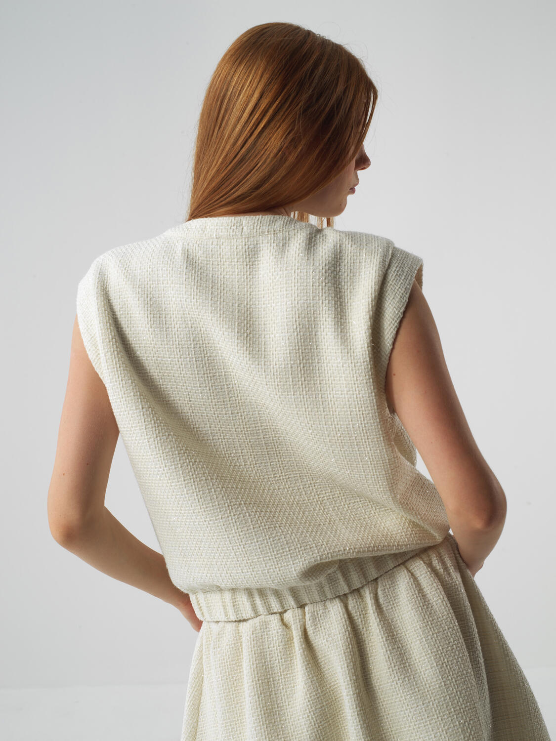 Xint Offwhite Lurex Detailed Oversize Vest