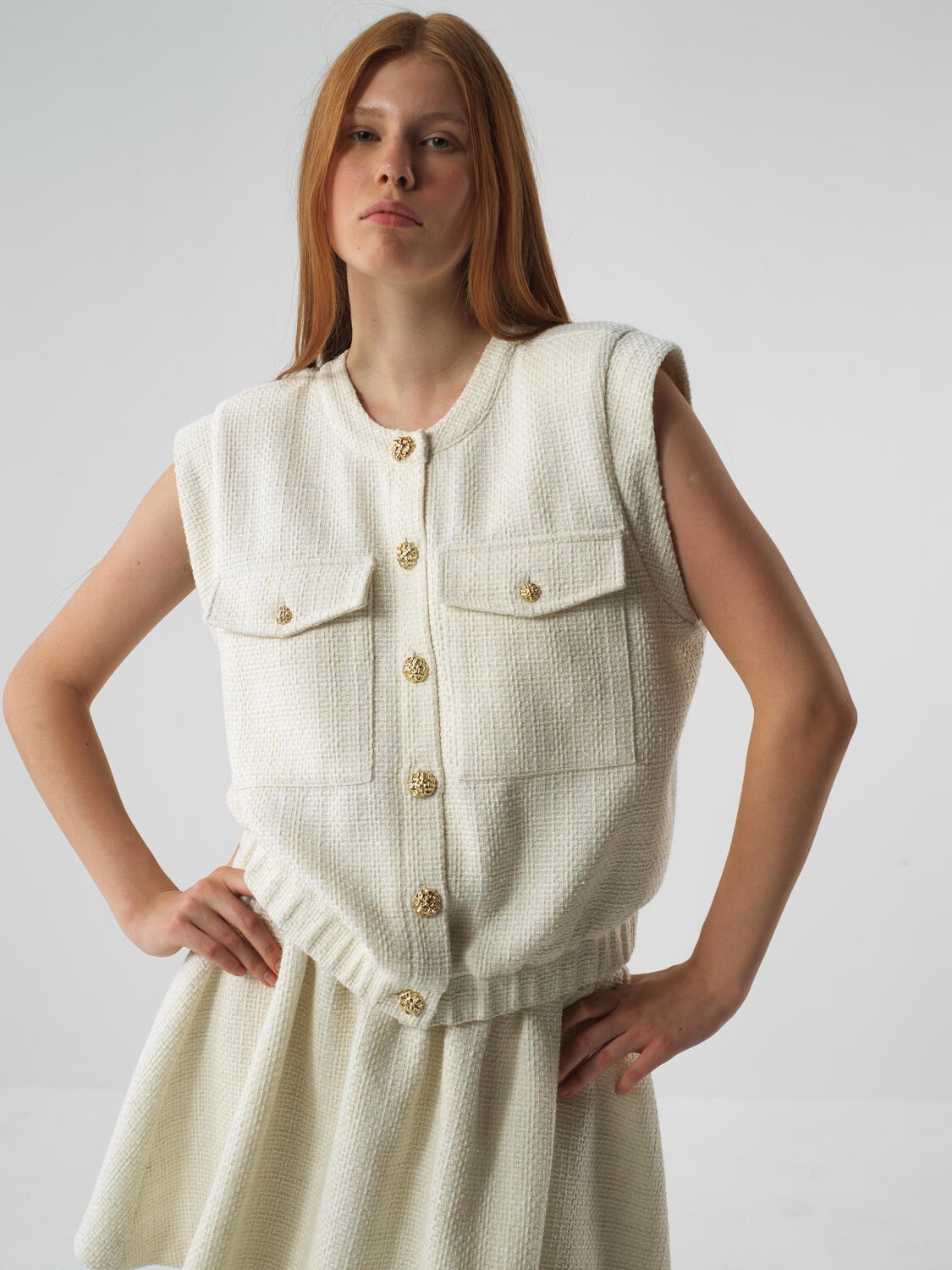 Xint Offwhite Lurex Detailed Oversize Vest