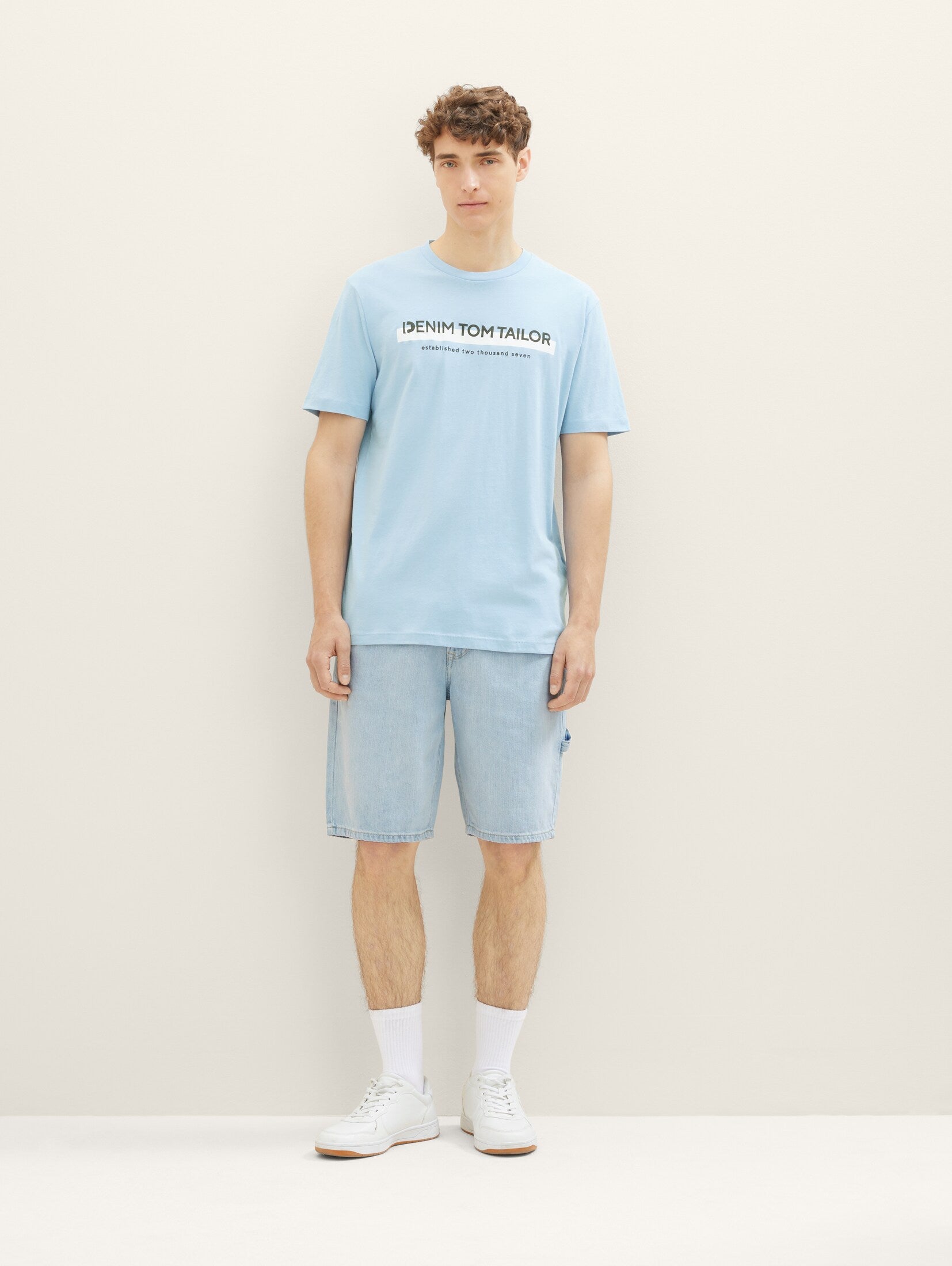 Tom Tailor  Washed Out Middle Blue T-shirt with a Logo Print
