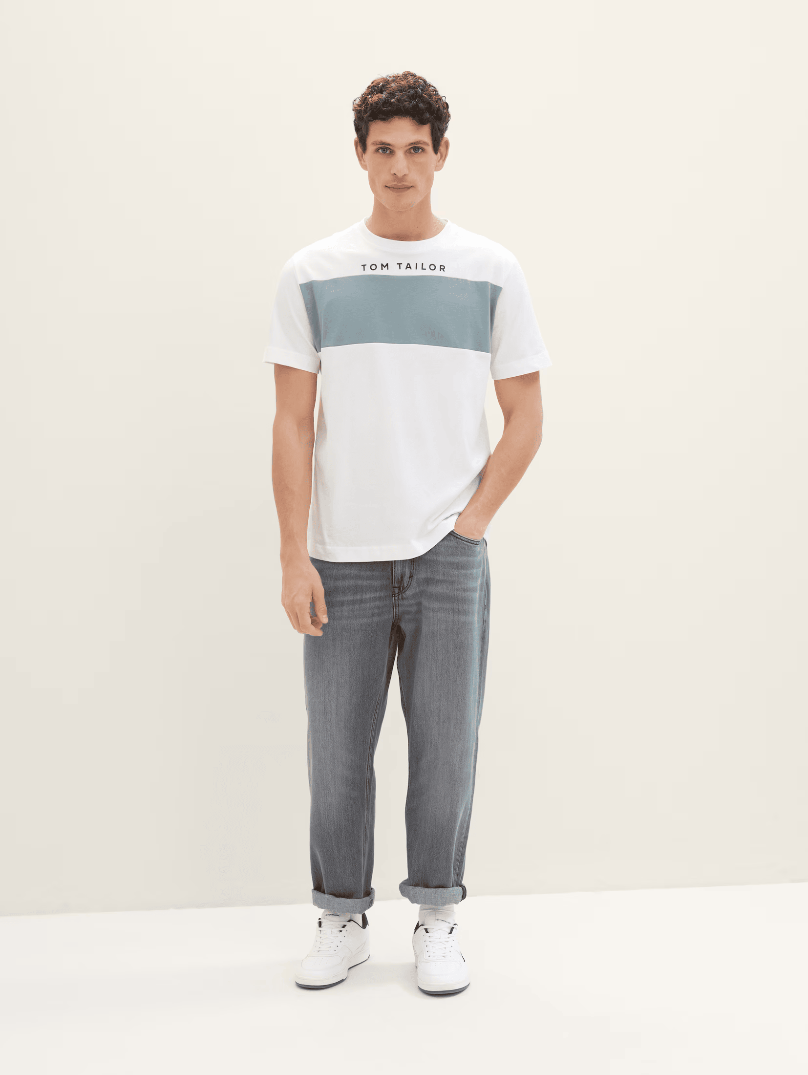 Tom Tailor White T-shirt With Color Blocking