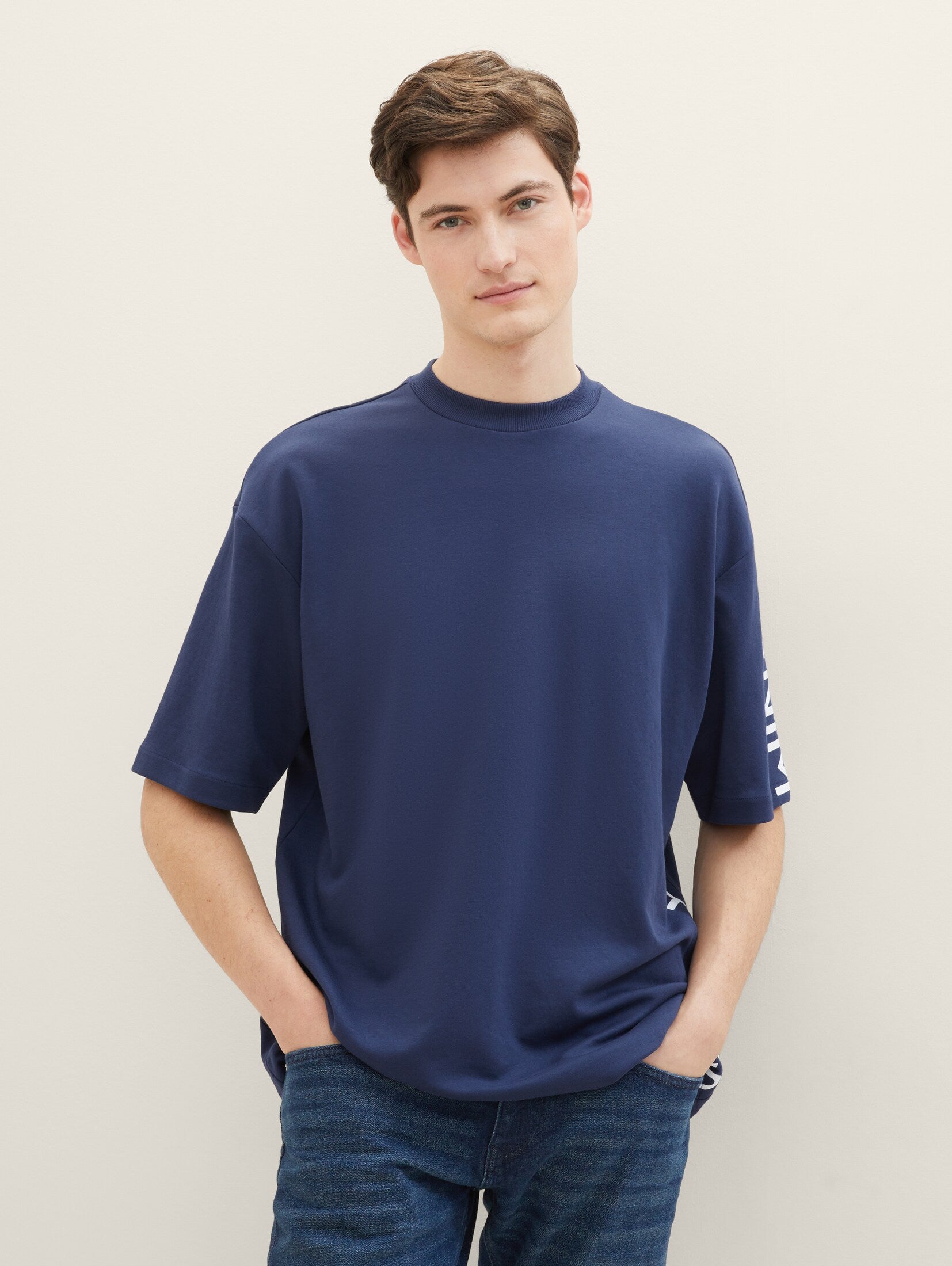 Tom Tailor Oversized Dark Blueberry T-shirt With a Text Print