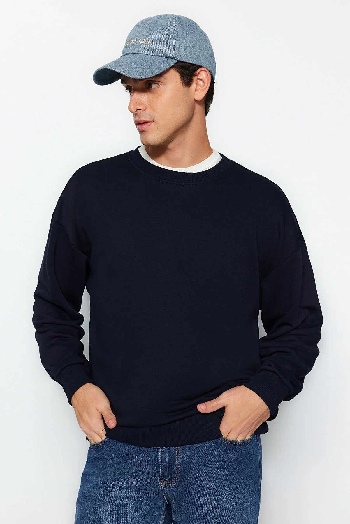 Trendyol Overzied Back Printed Navy Pullover