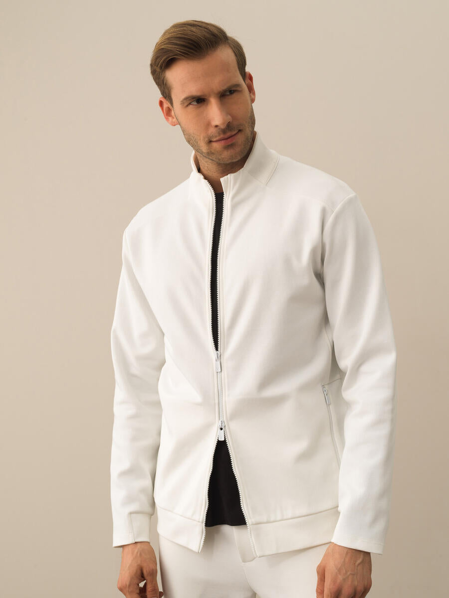 Men Zipped Classic Off White Jacket