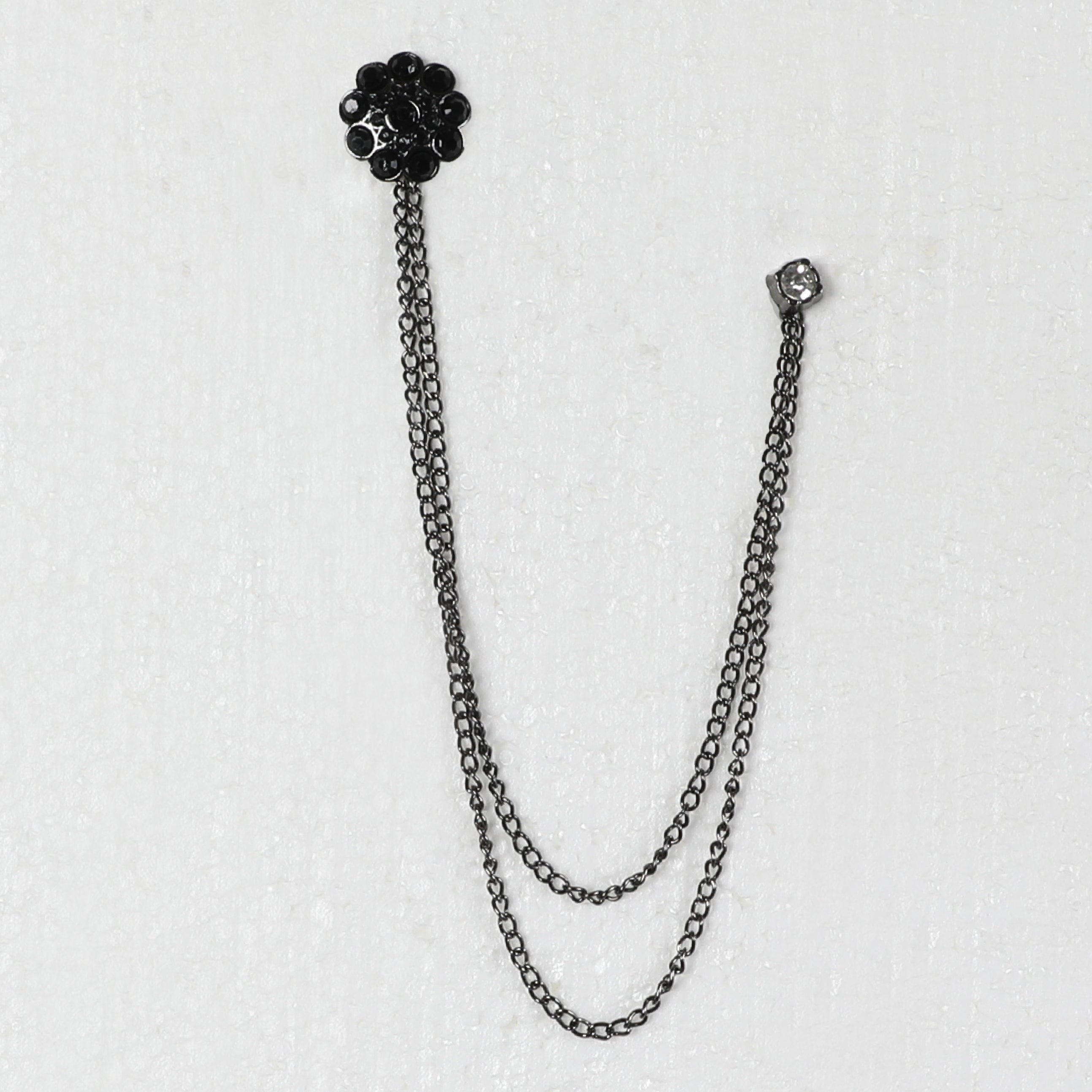 Men Black Chained Pin With Black Flower Design