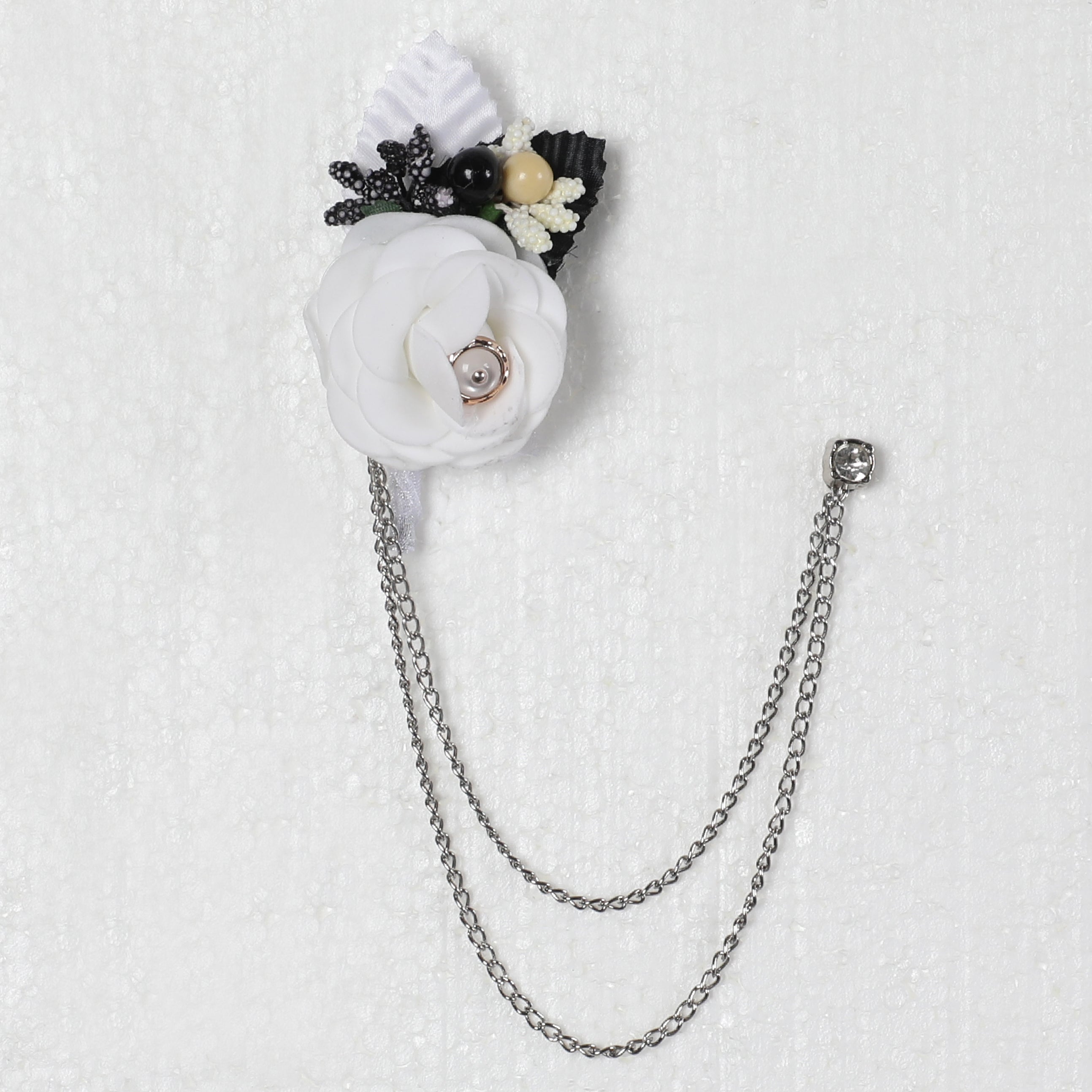 Silver Pin With White Flower Design