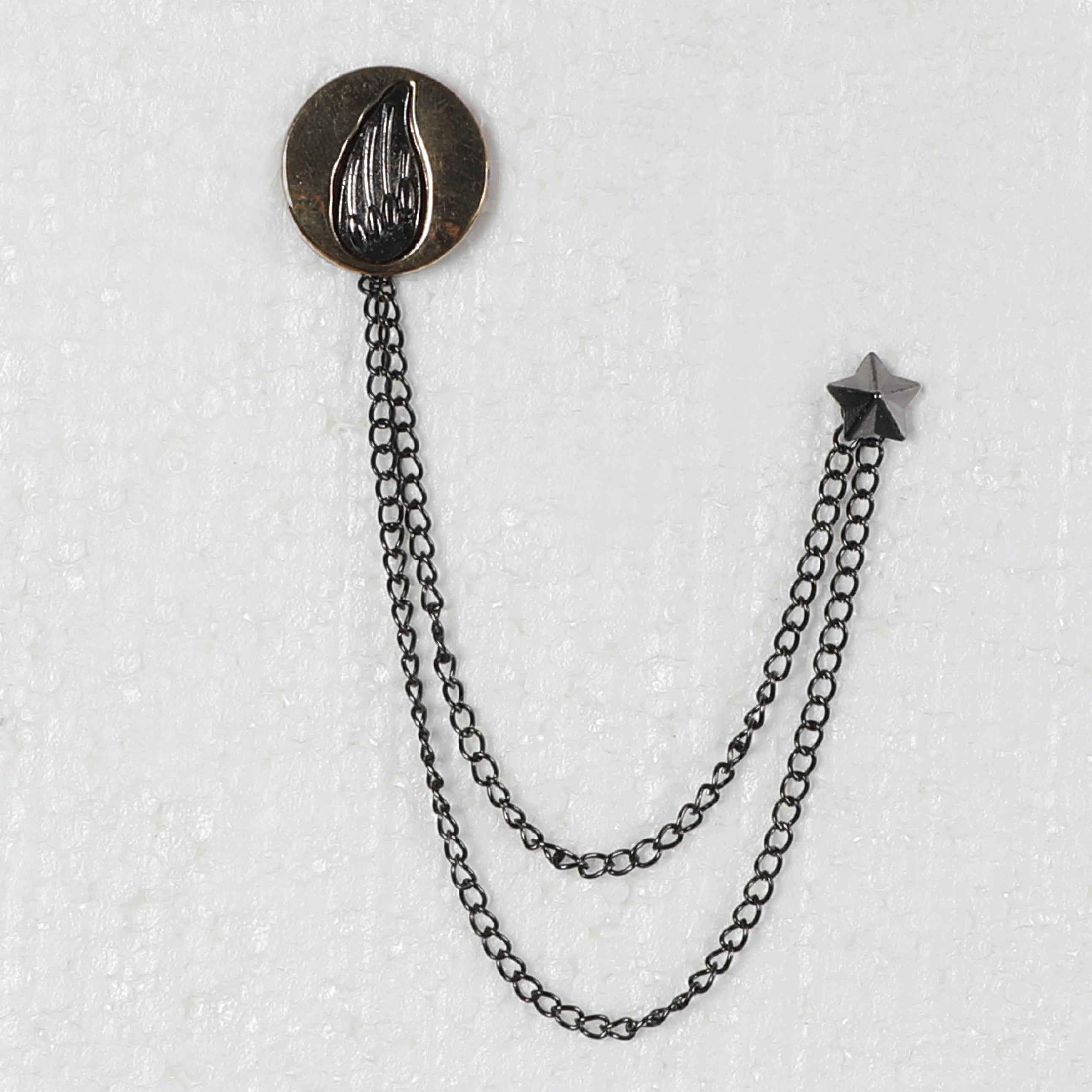 Silver Chained Pin With Bronze Design