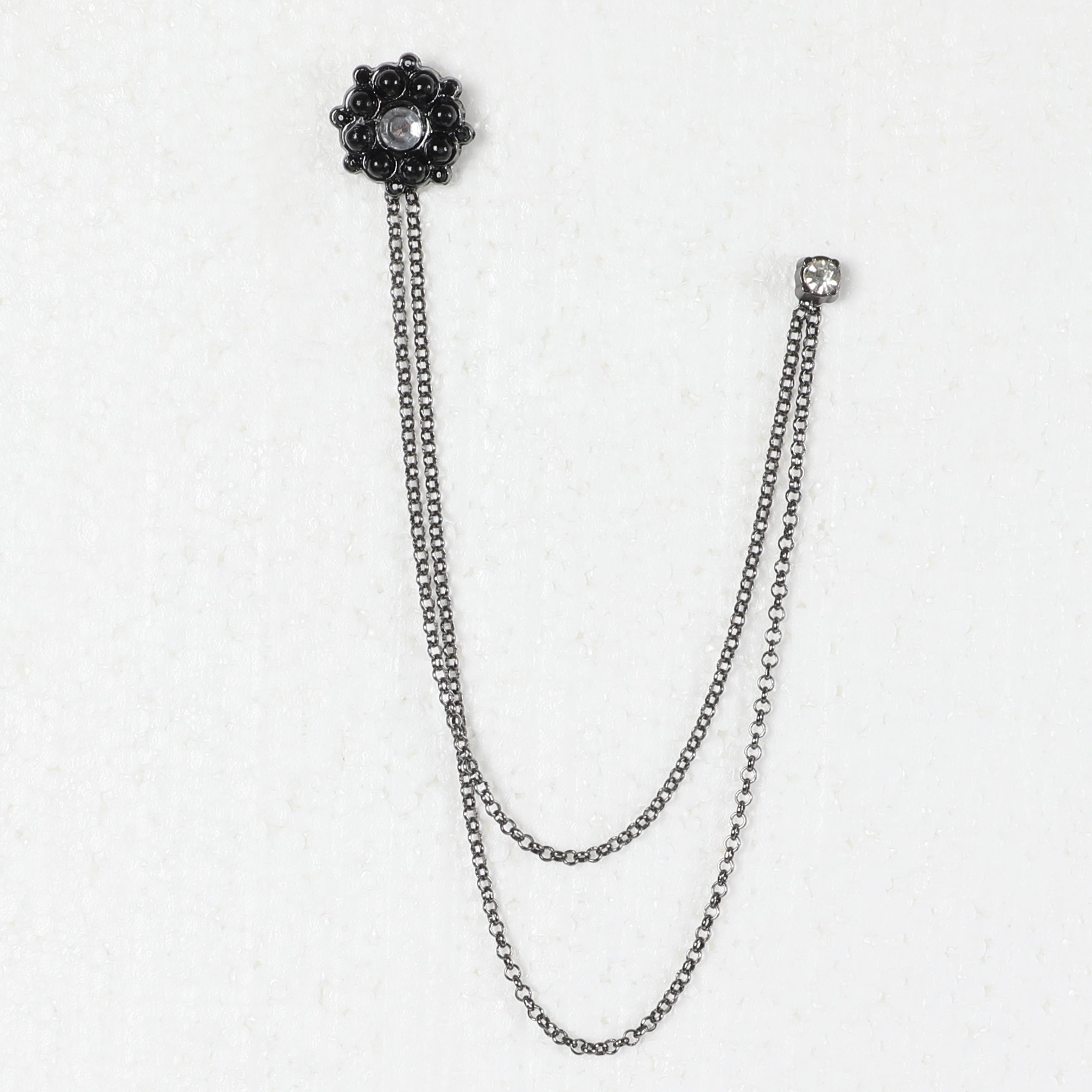 Men Silver Chained Pin With Black Bubbles Design