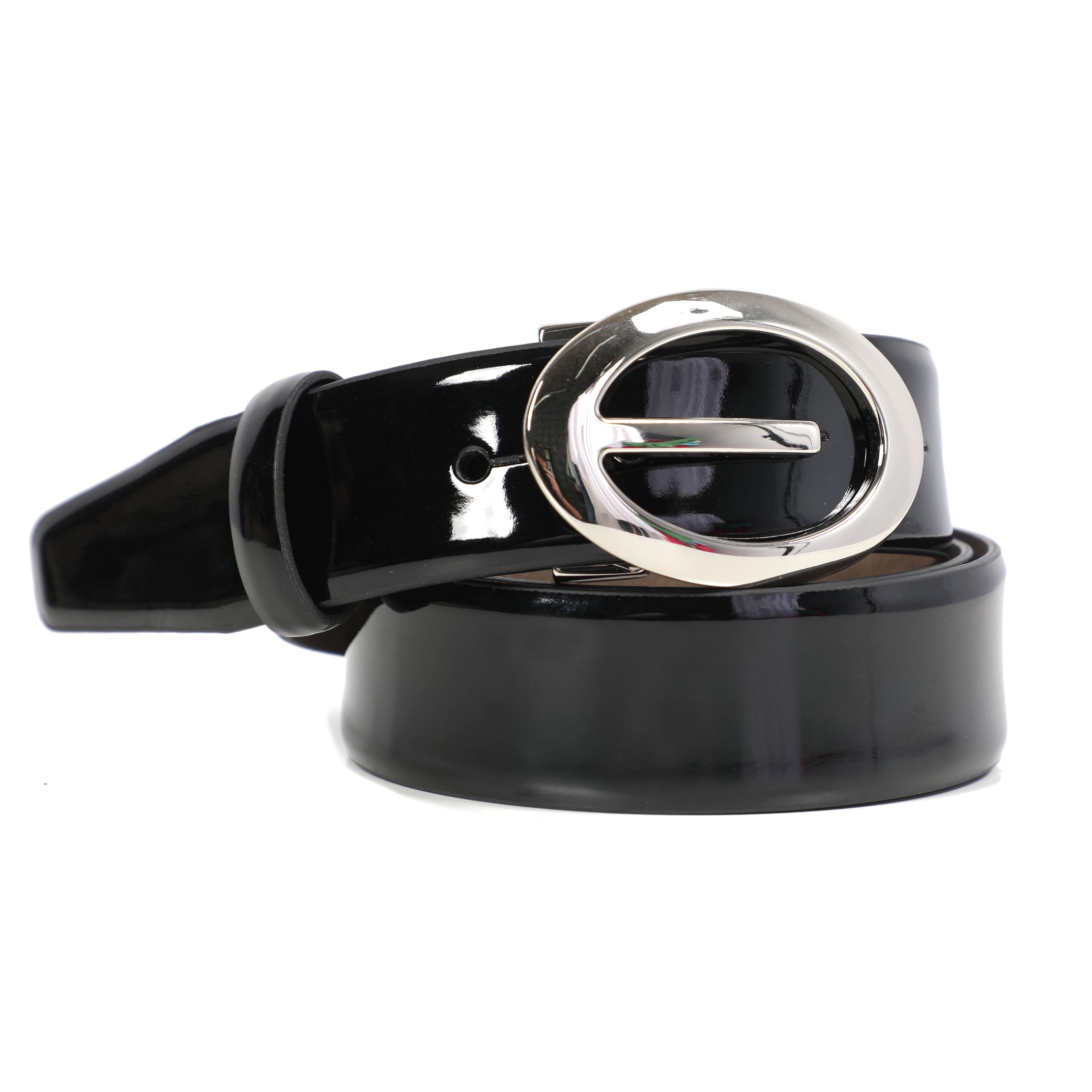 Glossy Classic Black Belt With Designed Buckle