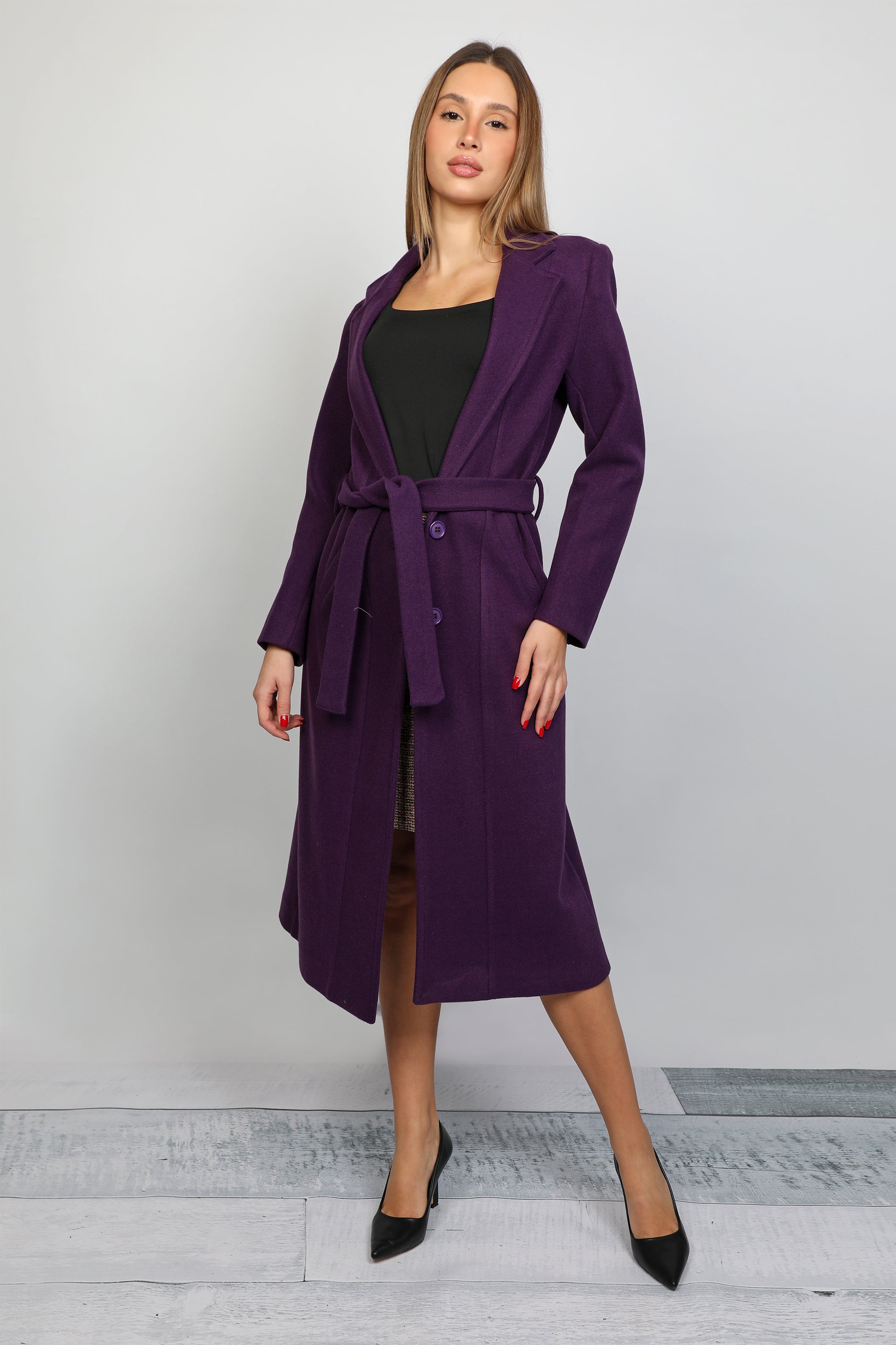 Women Belted Purple coat