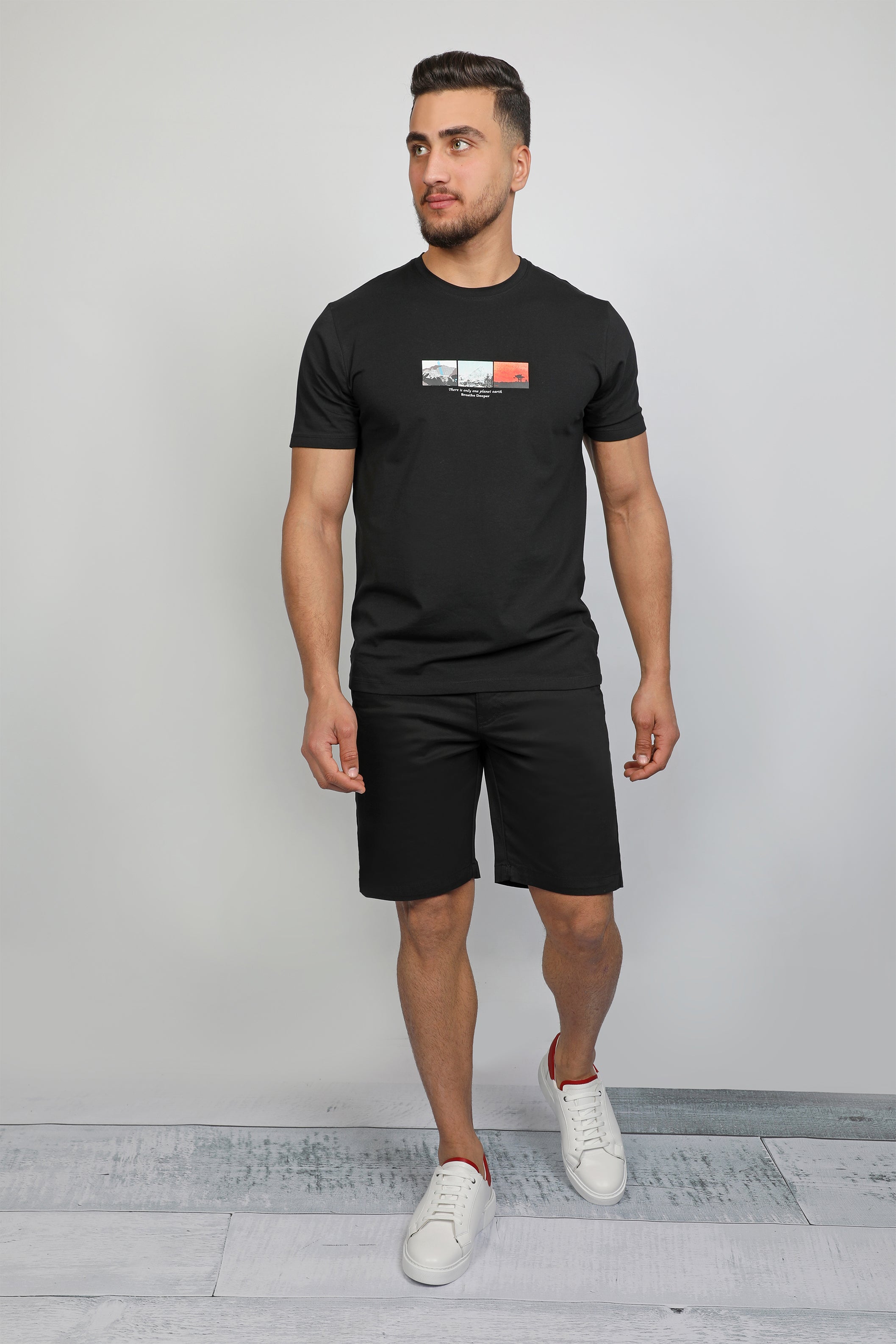 Men Black T-shirt With Printed Front Design
