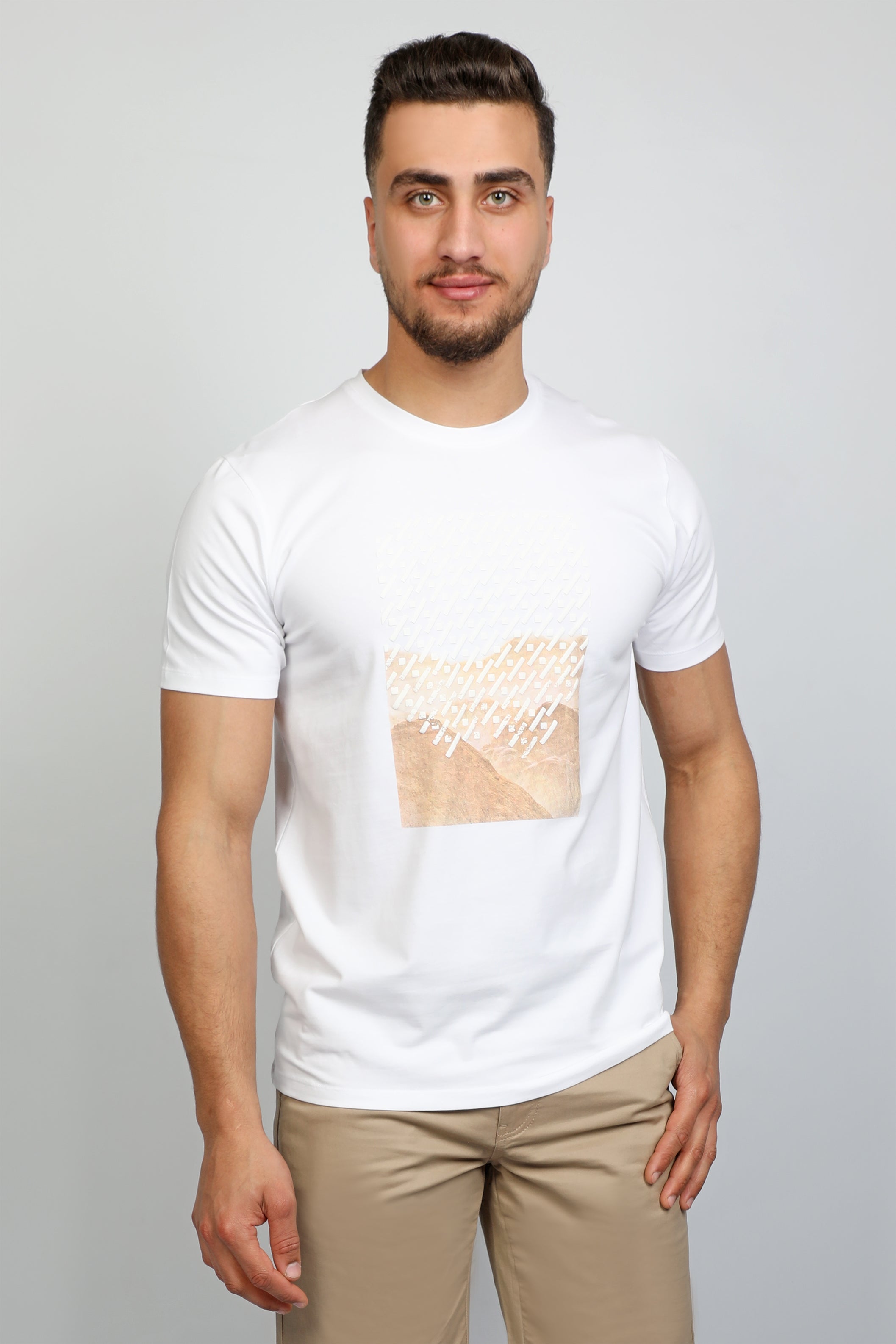 Men Summer Designed White T-shirt