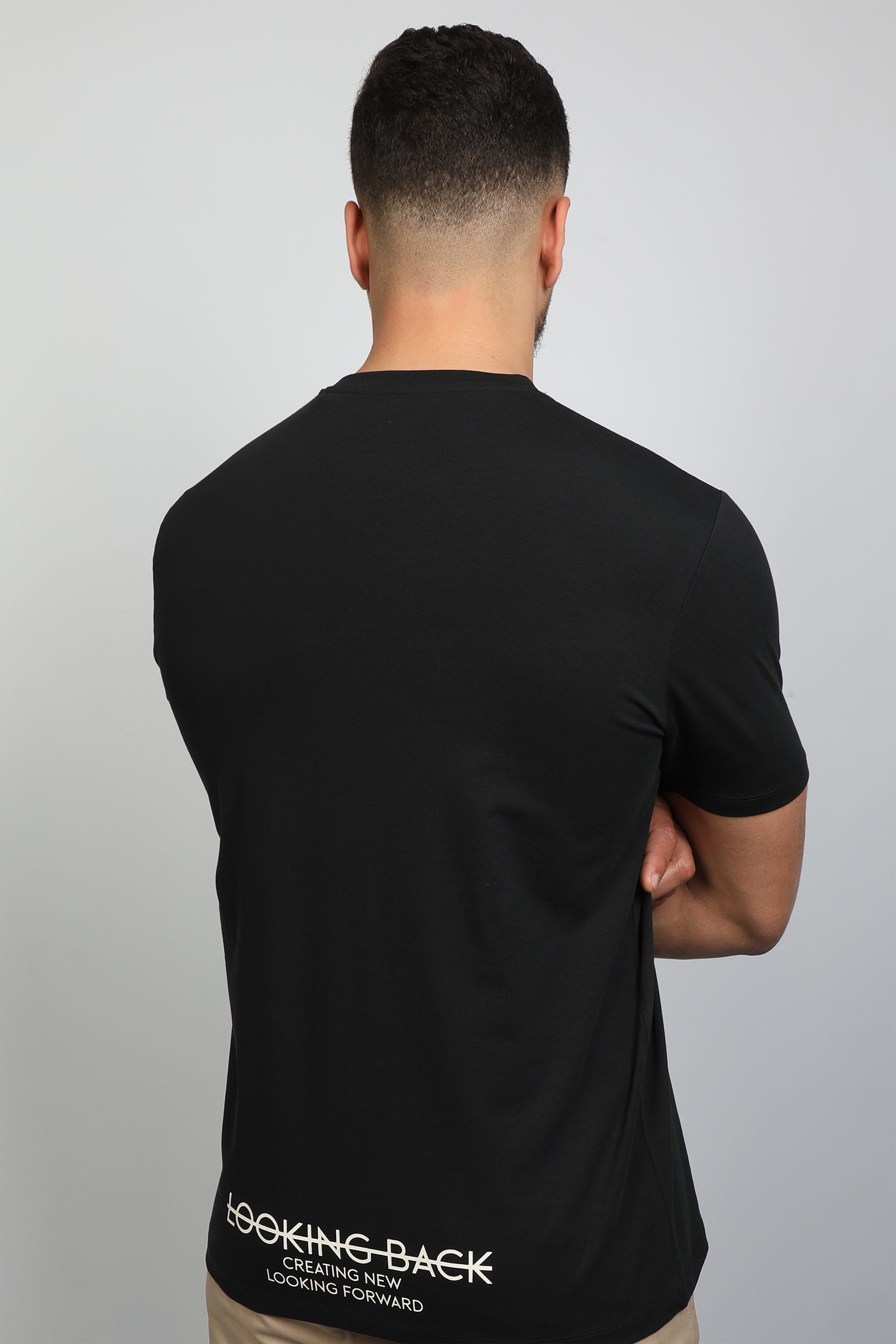 Men Black T-shirt Front and Lower Back Design