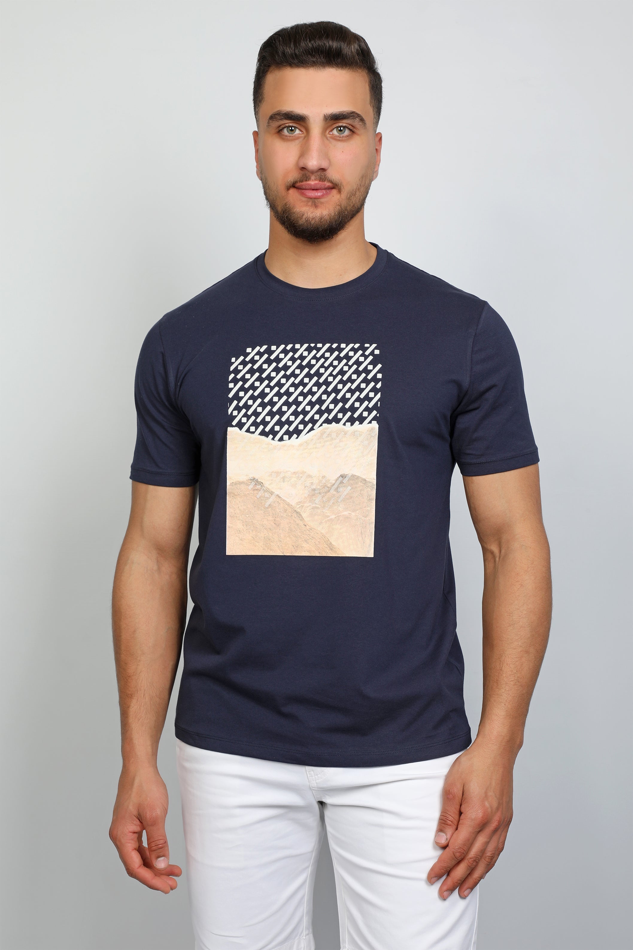 Men Summer Designed Dark Navy  T-shirt
