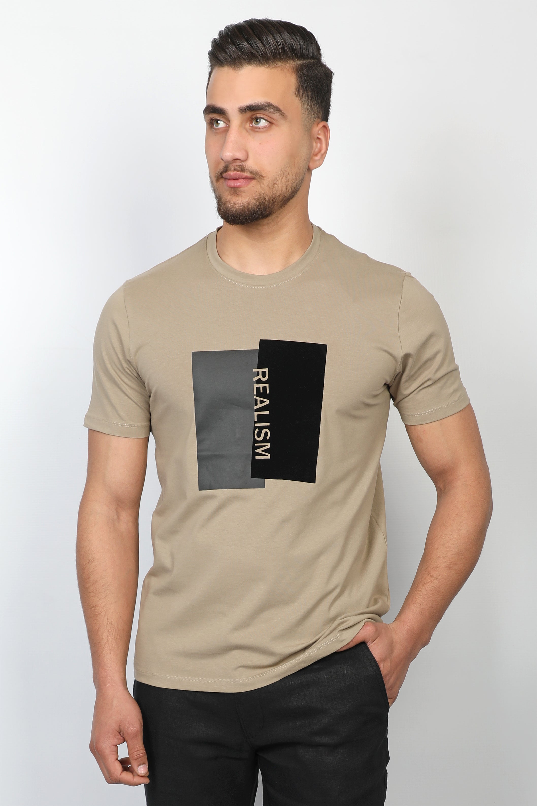 Men Light Khaki T-shirt Realism Designed